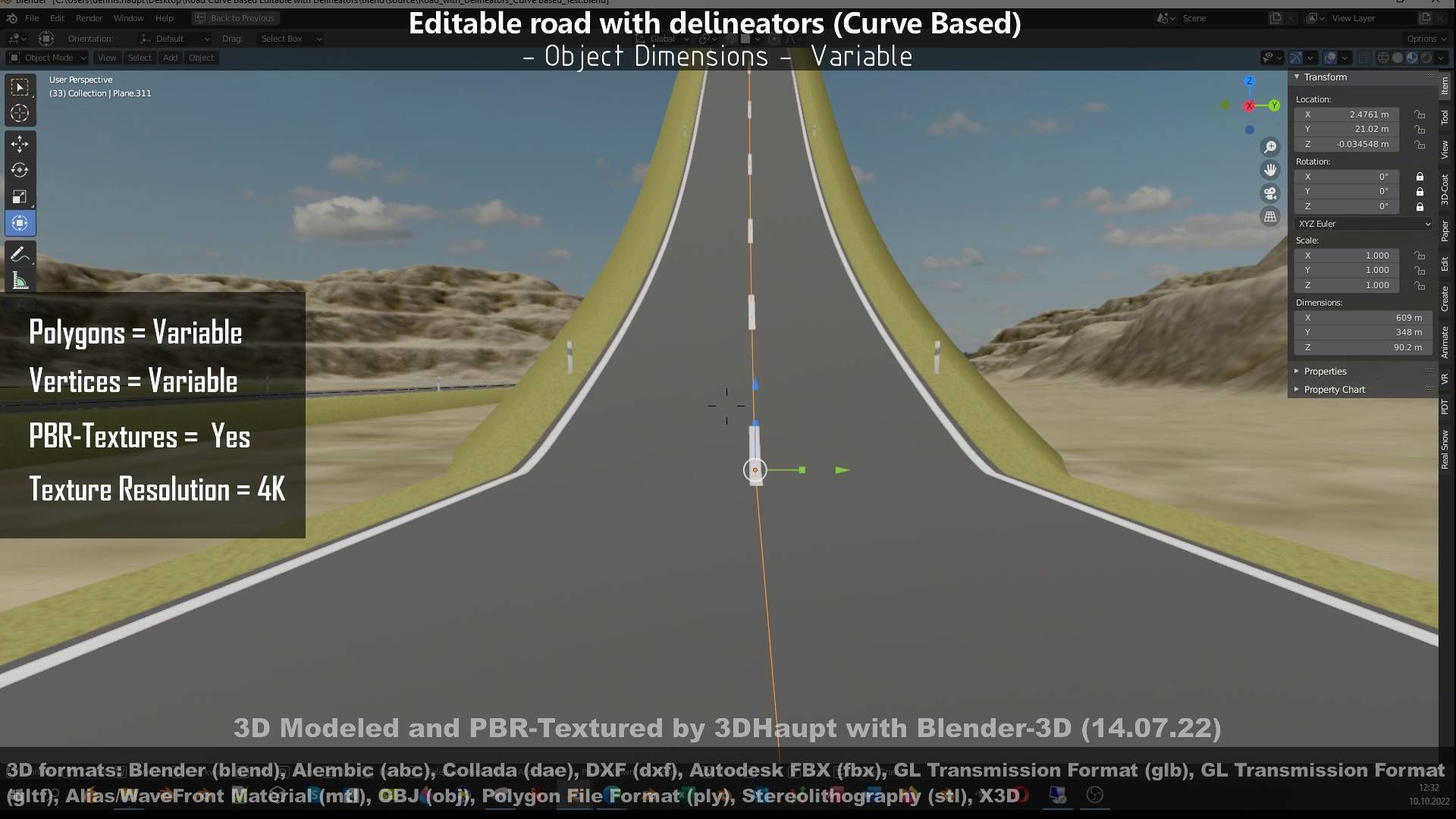Editable Road with Delineators - Curve Based Low-poly 3D model_28