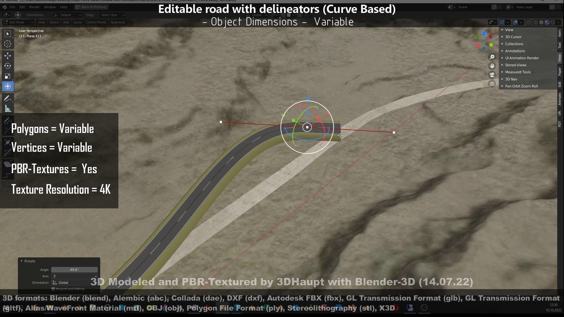 Editable Road with Delineators - Curve Based Low-poly 3D model_60