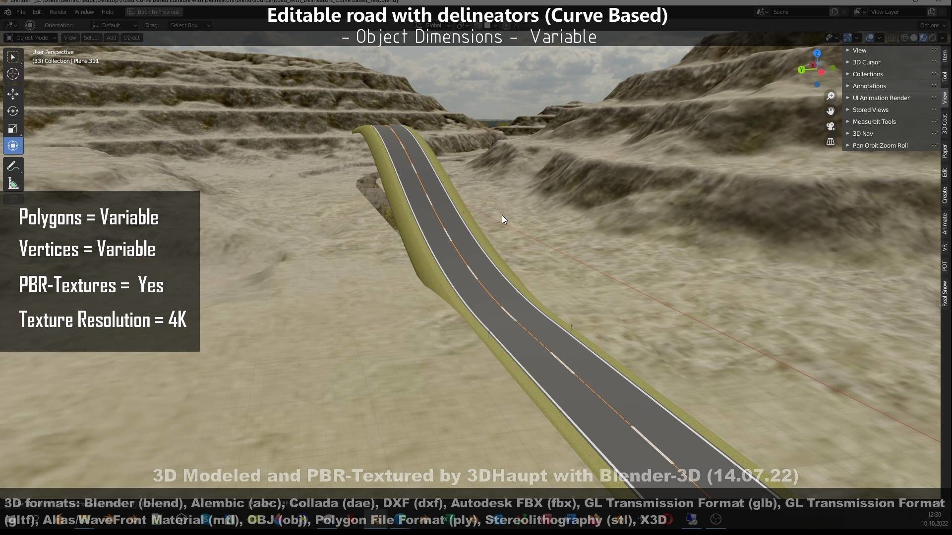 Editable Road with Delineators - Curve Based Low-poly 3D model_30