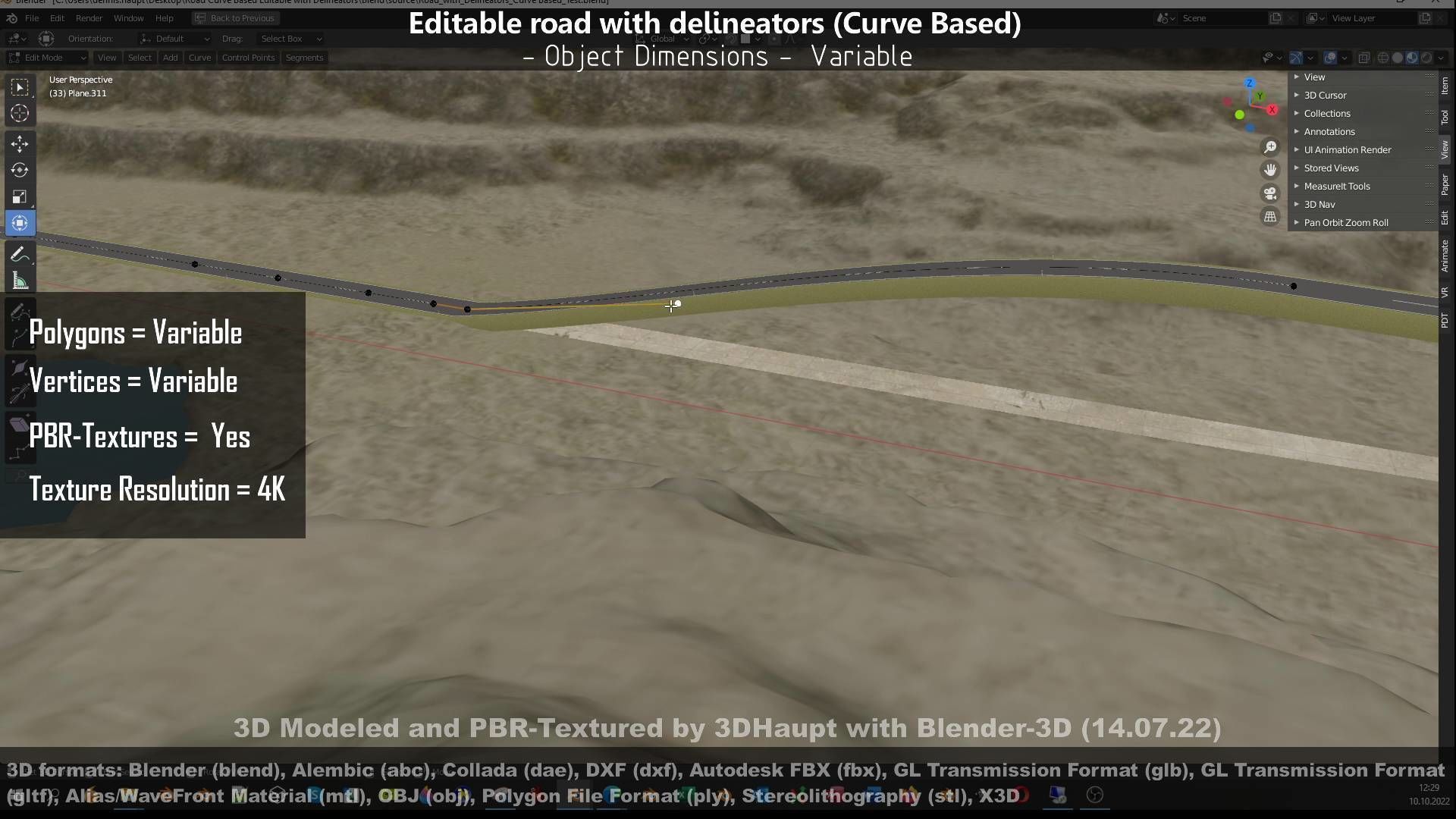 Editable Road with Delineators - Curve Based Low-poly 3D model_10