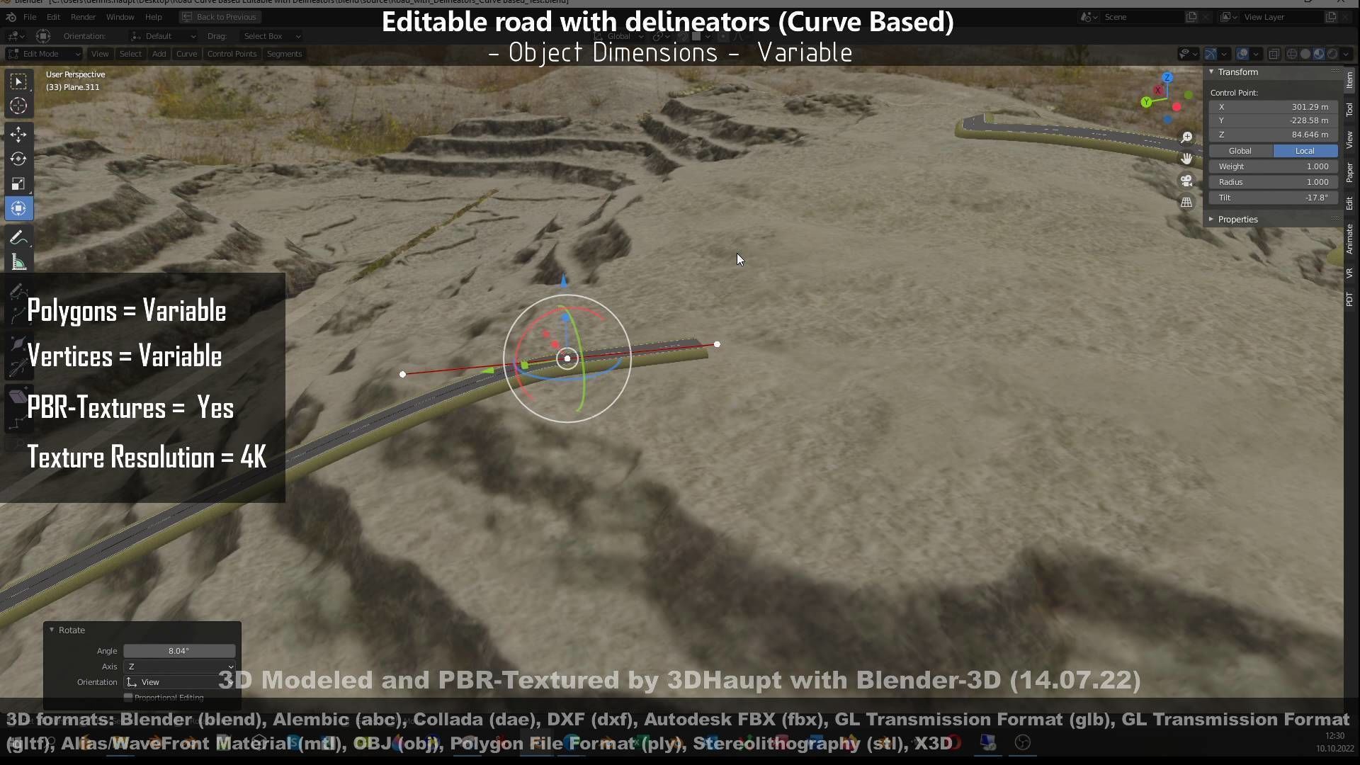 Editable Road with Delineators - Curve Based Low-poly 3D model_102
