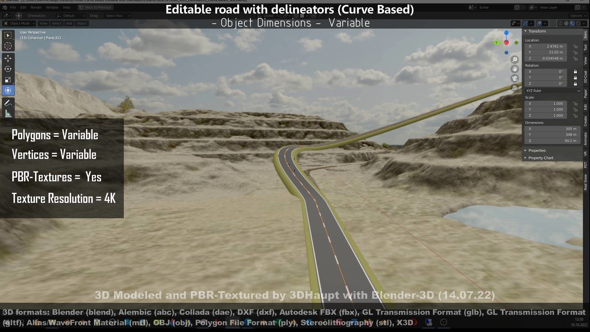 Editable Road with Delineators - Curve Based Low-poly 3D model_128