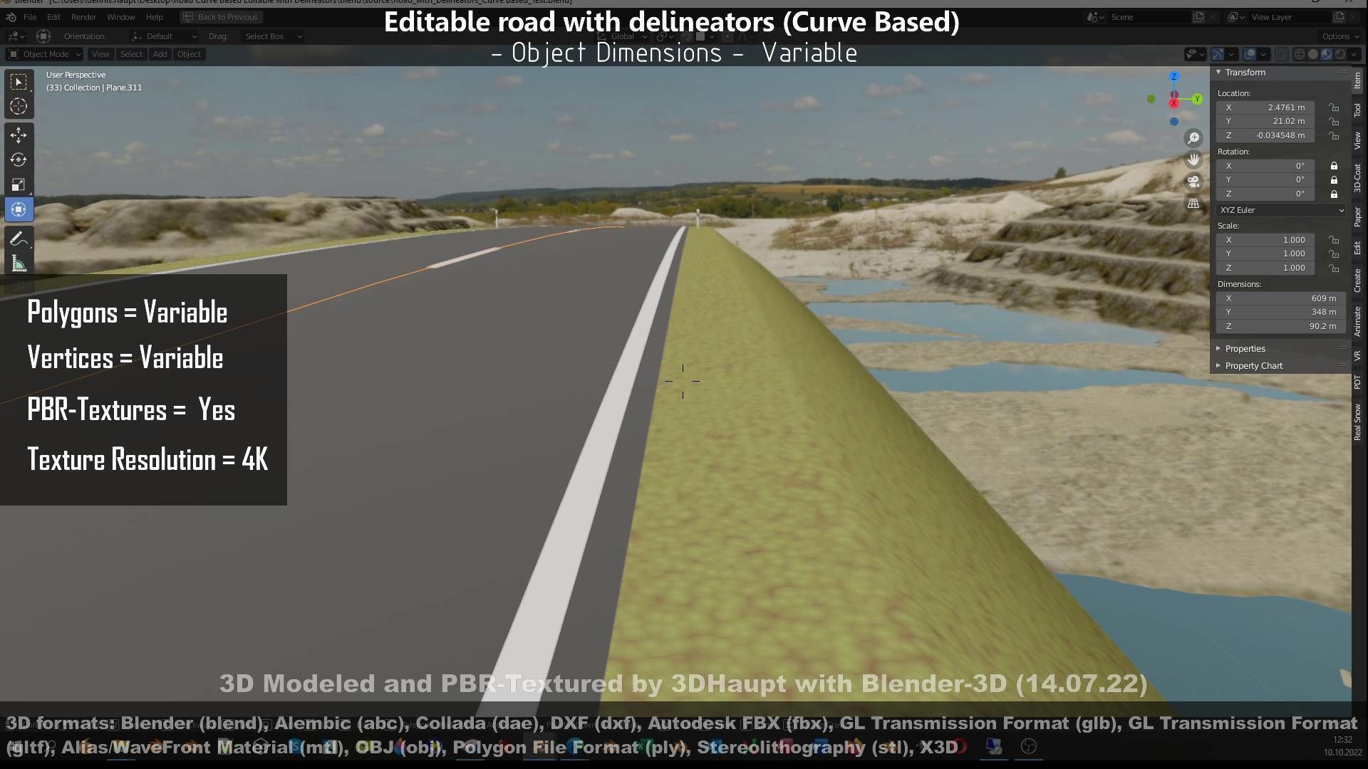 Editable Road with Delineators - Curve Based Low-poly 3D model_121