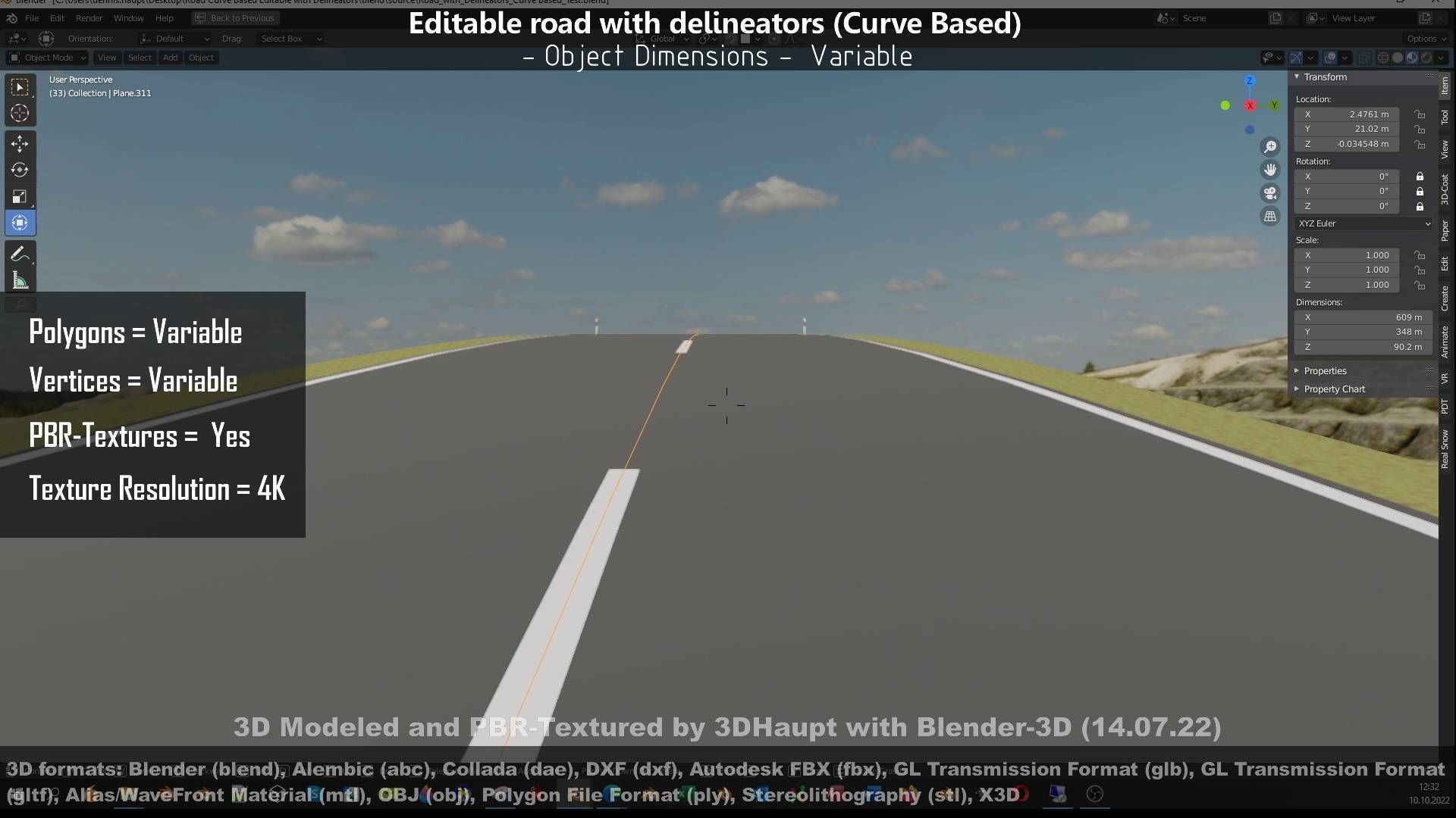 Editable Road with Delineators - Curve Based Low-poly 3D model_95