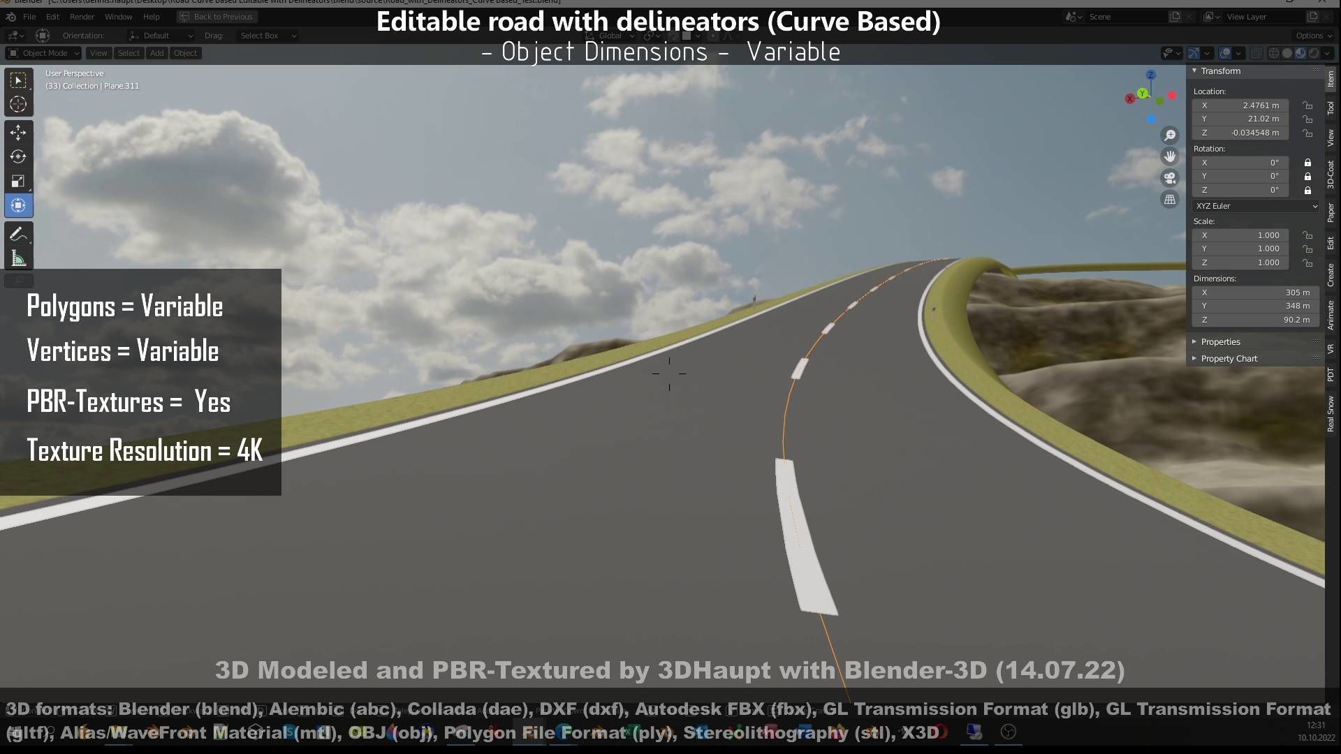 Editable Road with Delineators - Curve Based Low-poly 3D model_12