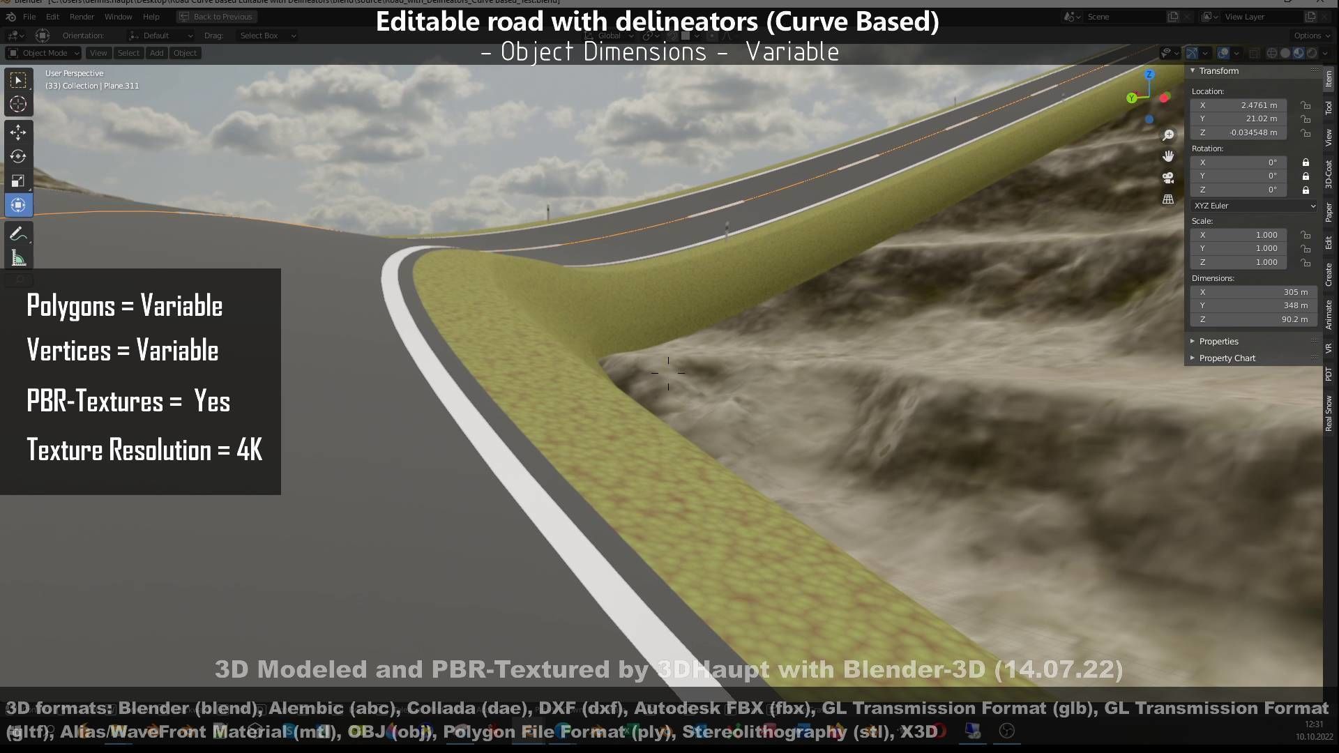 Editable Road with Delineators - Curve Based Low-poly 3D model_67