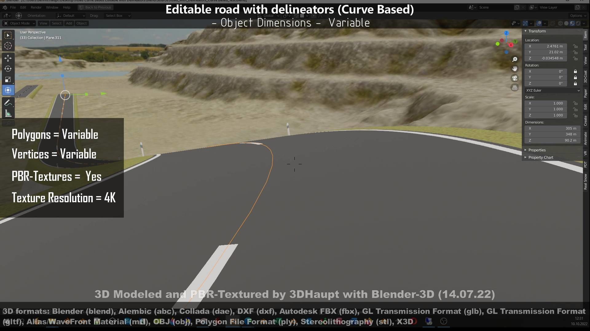 Editable Road with Delineators - Curve Based Low-poly 3D model_77