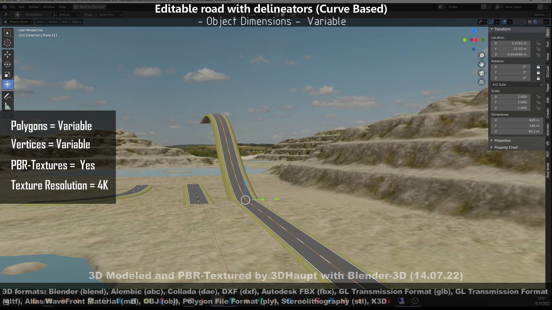 Editable Road with Delineators - Curve Based Low-poly 3D model_51