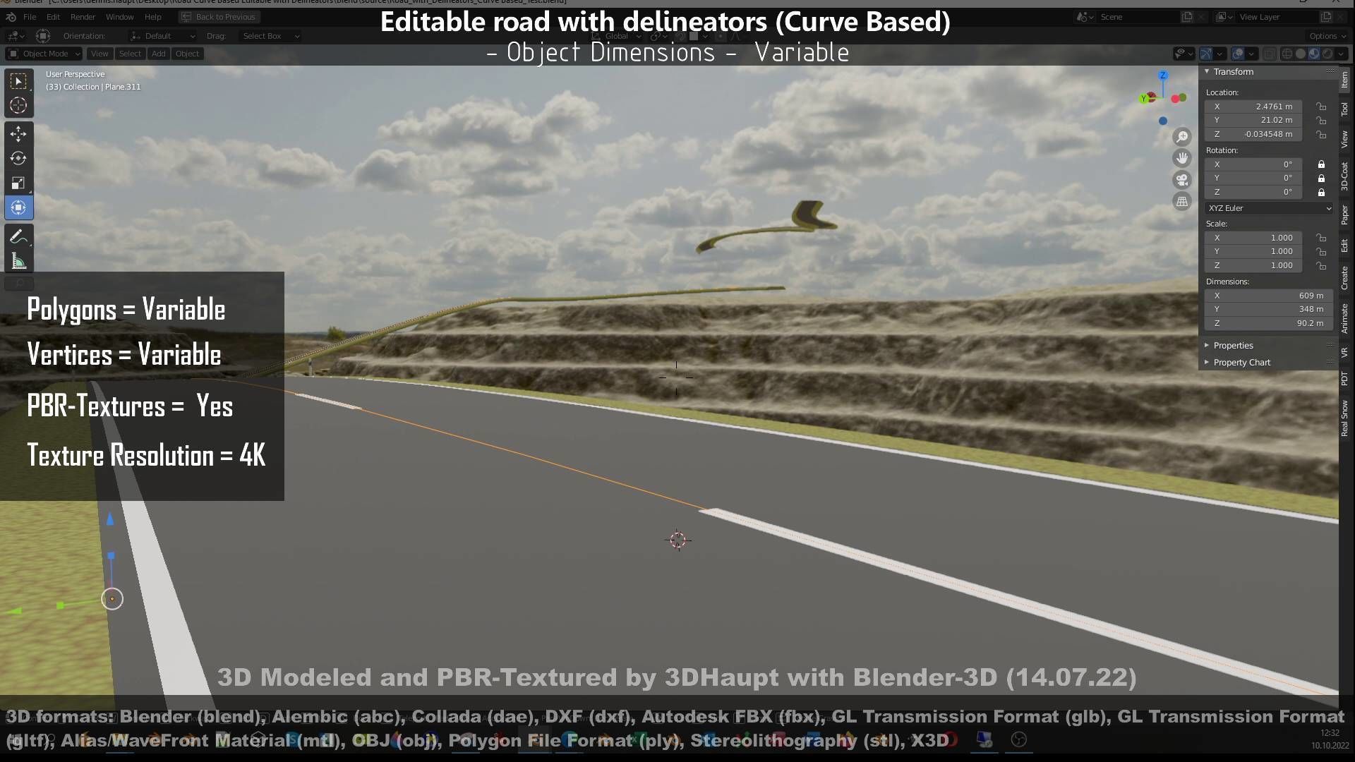 Editable Road with Delineators - Curve Based Low-poly 3D model_56