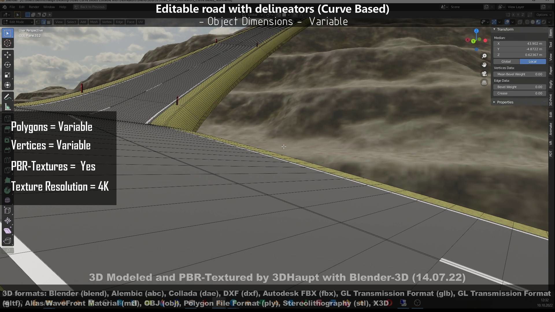 Editable Road with Delineators - Curve Based Low-poly 3D model_116