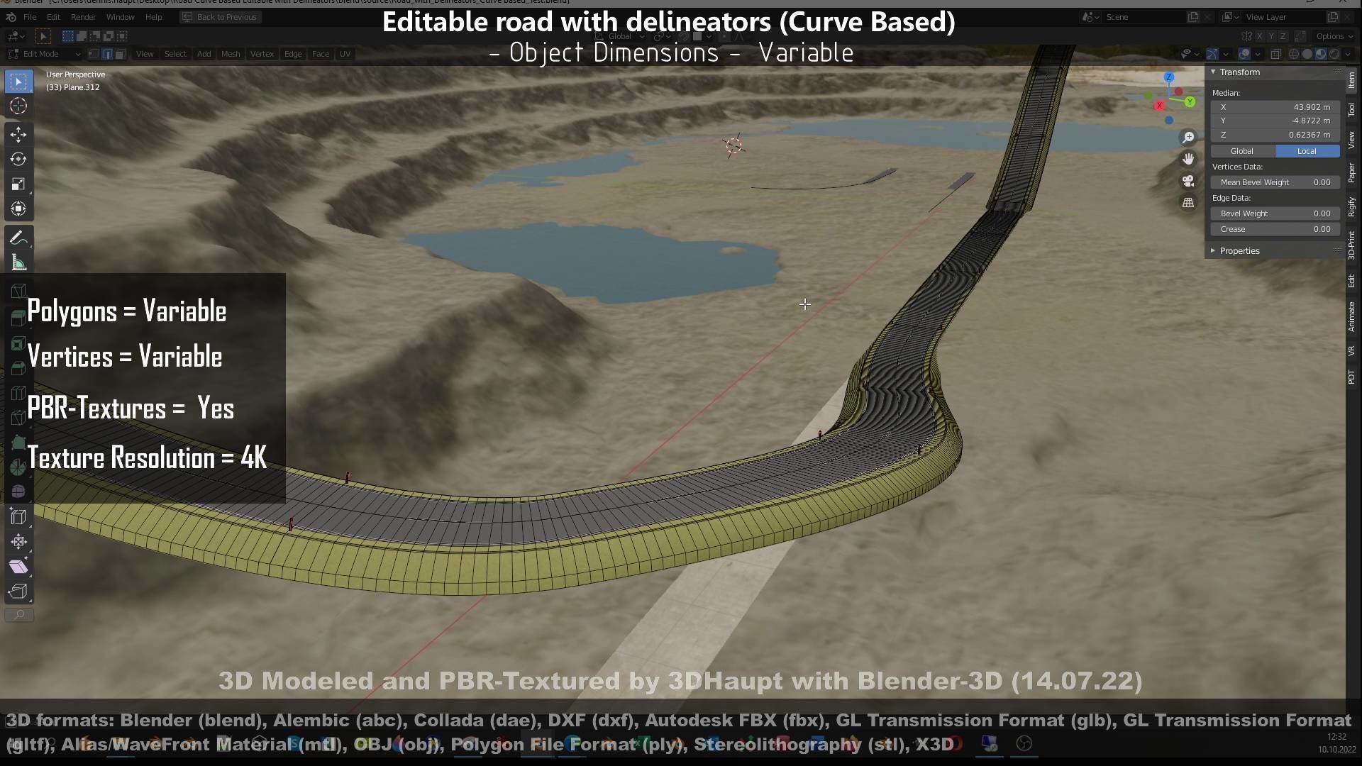 Editable Road with Delineators - Curve Based Low-poly 3D model_123
