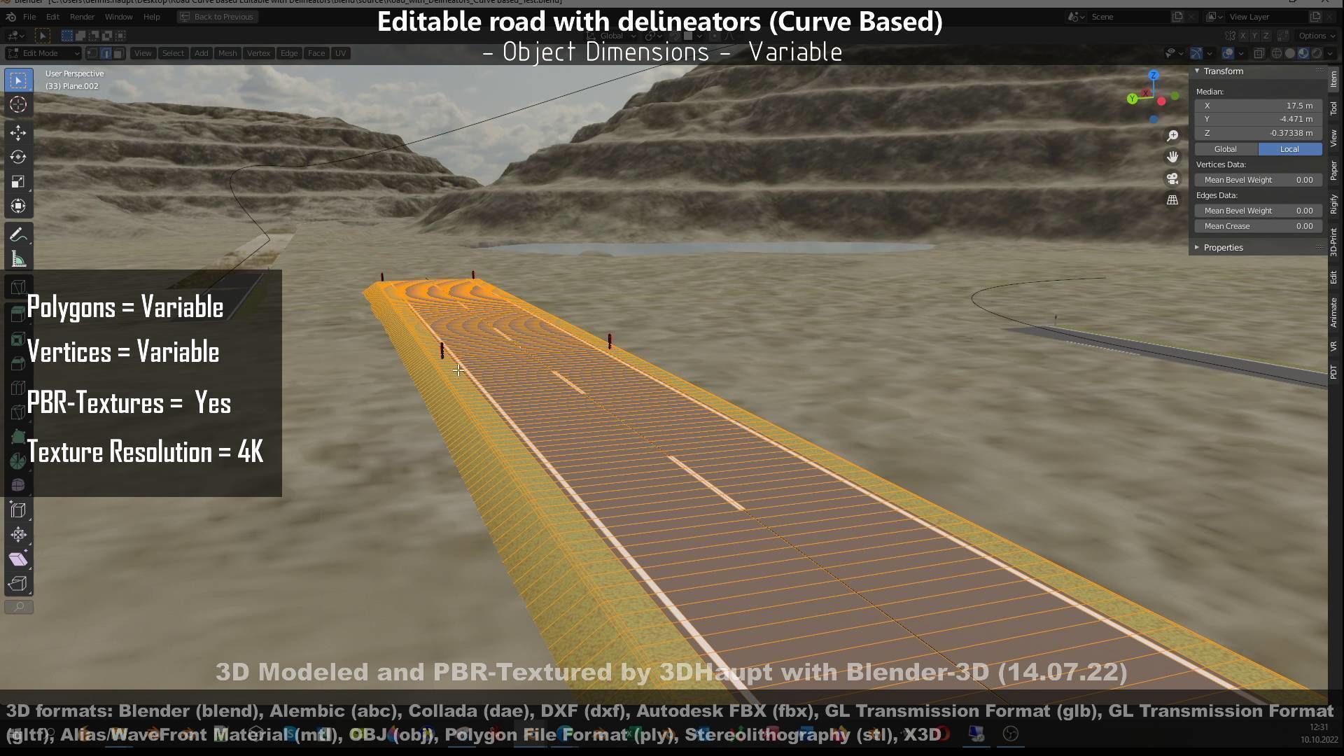 Editable Road with Delineators - Curve Based Low-poly 3D model_108