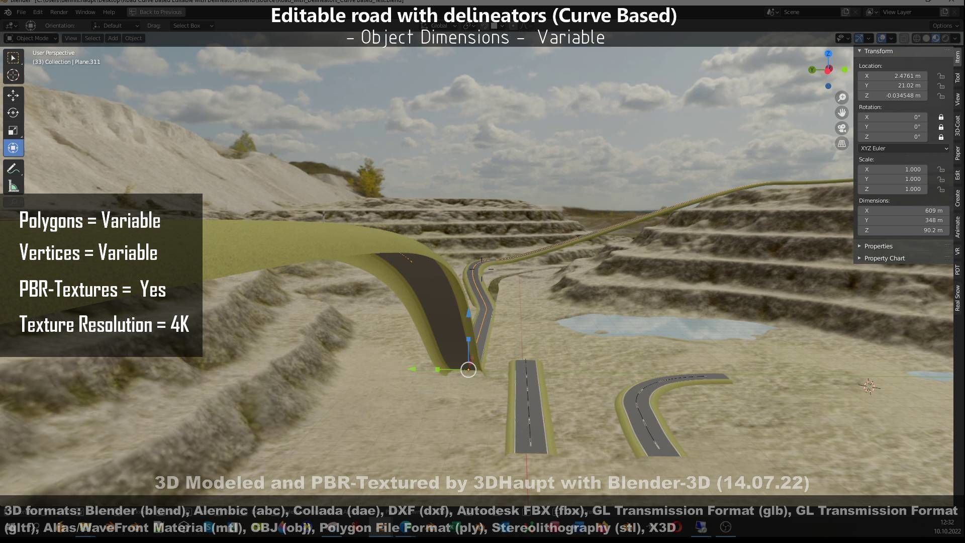 Editable Road with Delineators - Curve Based Low-poly 3D model_55