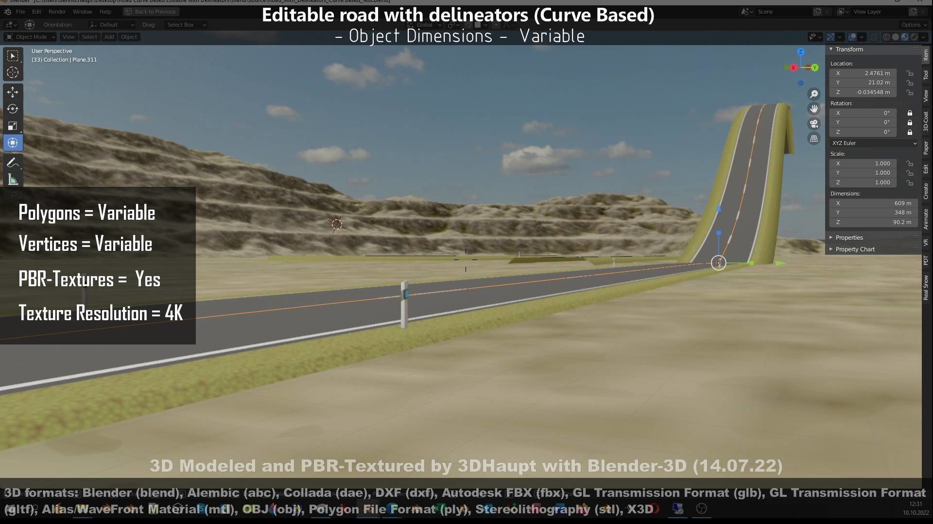 Editable Road with Delineators - Curve Based Low-poly 3D model_98
