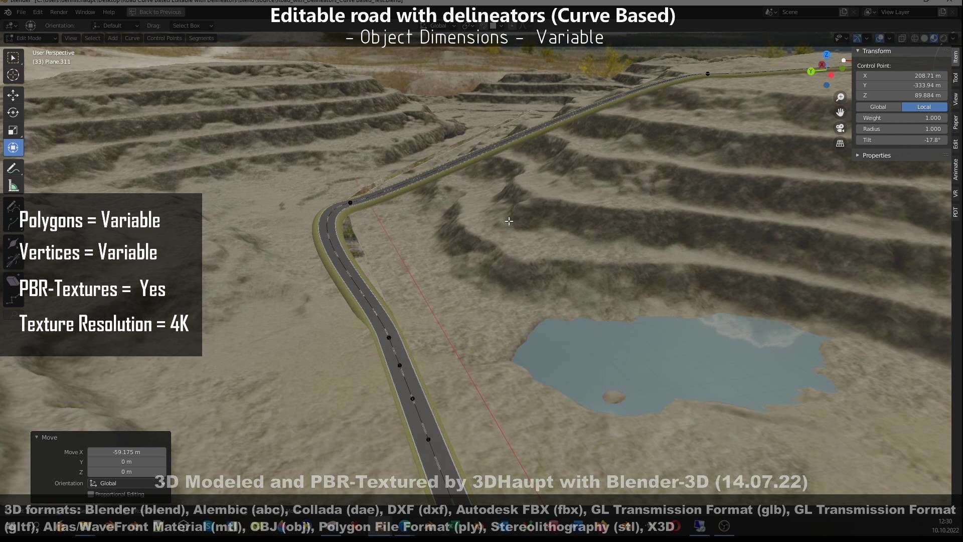 Editable Road with Delineators - Curve Based Low-poly 3D model_97