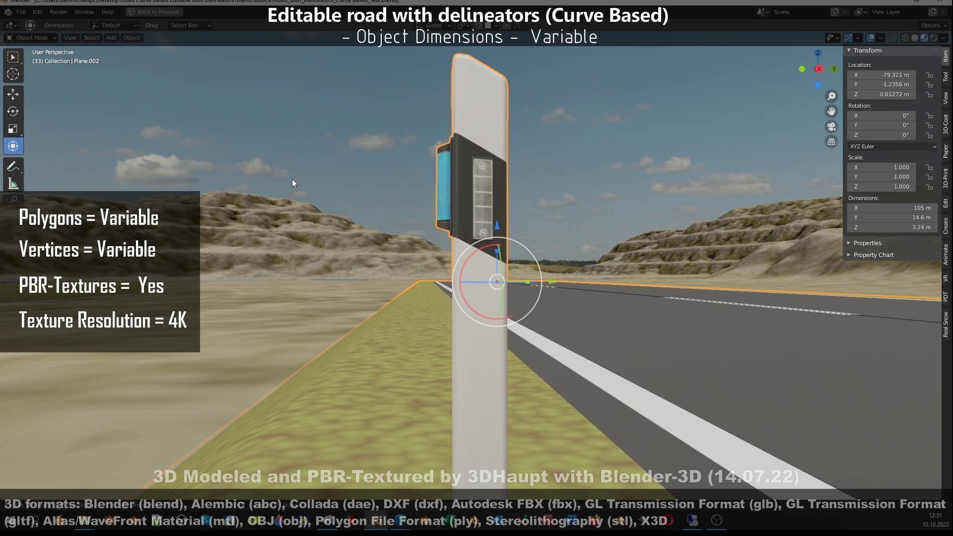 Editable Road with Delineators - Curve Based Low-poly 3D model_47