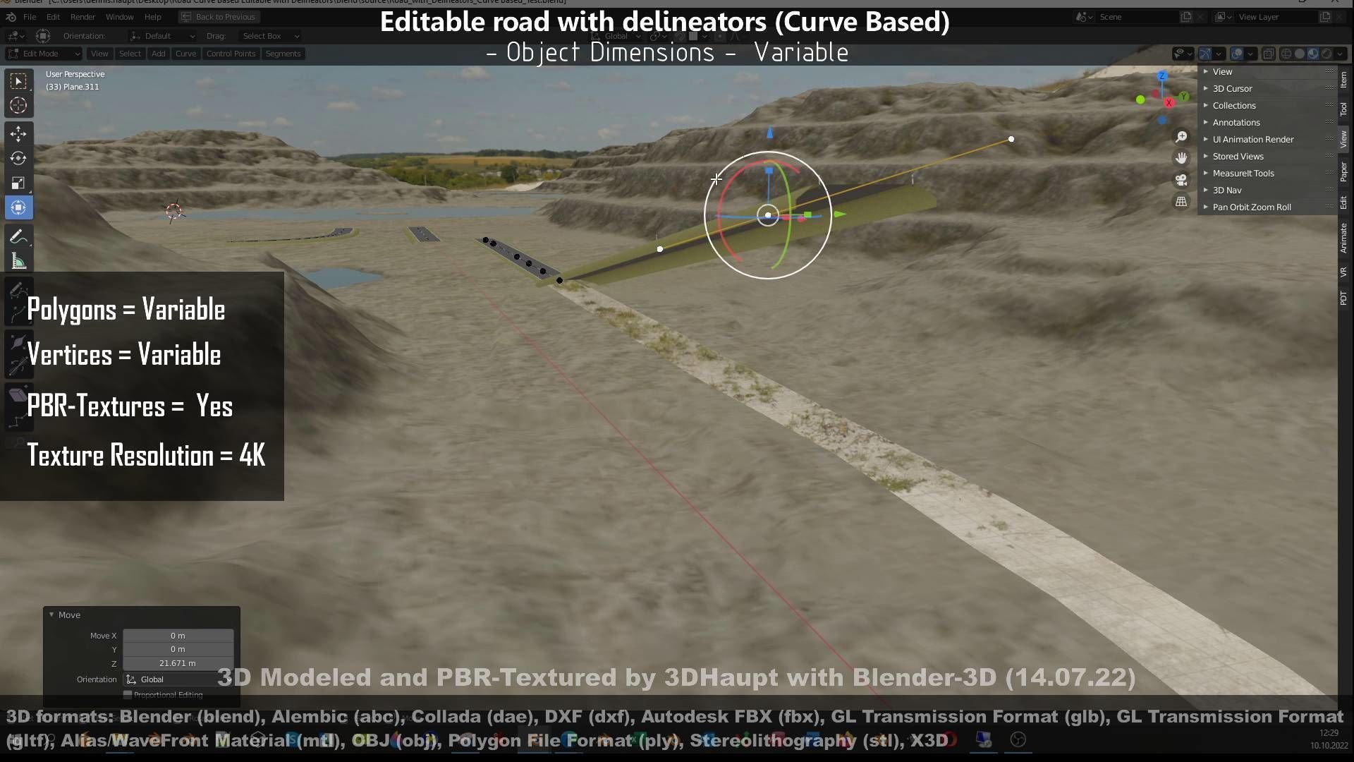 Editable Road with Delineators - Curve Based Low-poly 3D model_144