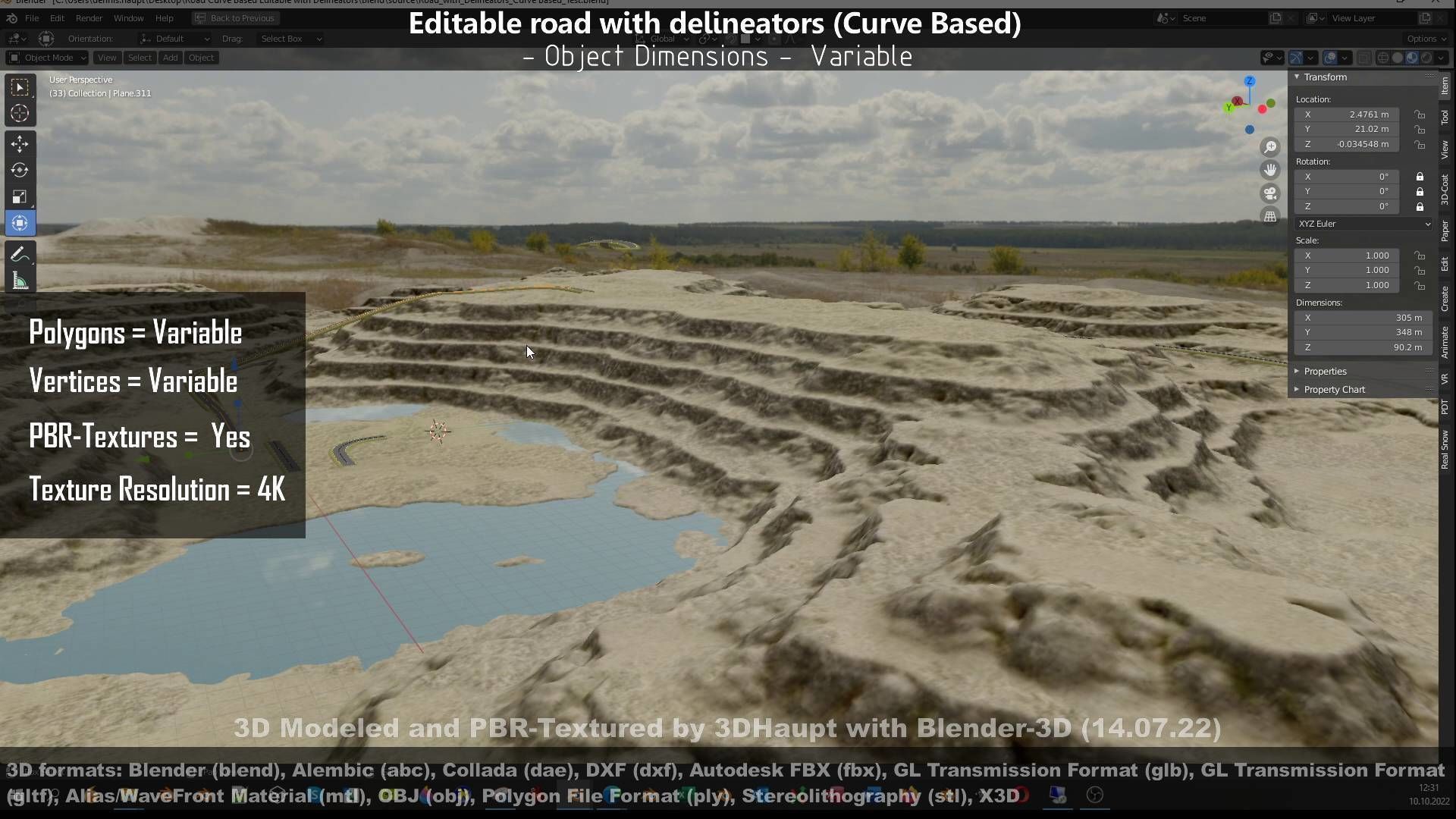 Editable Road with Delineators - Curve Based Low-poly 3D model_24