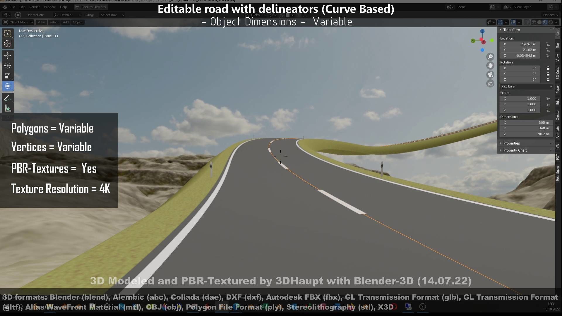 Editable Road with Delineators - Curve Based Low-poly 3D model_74