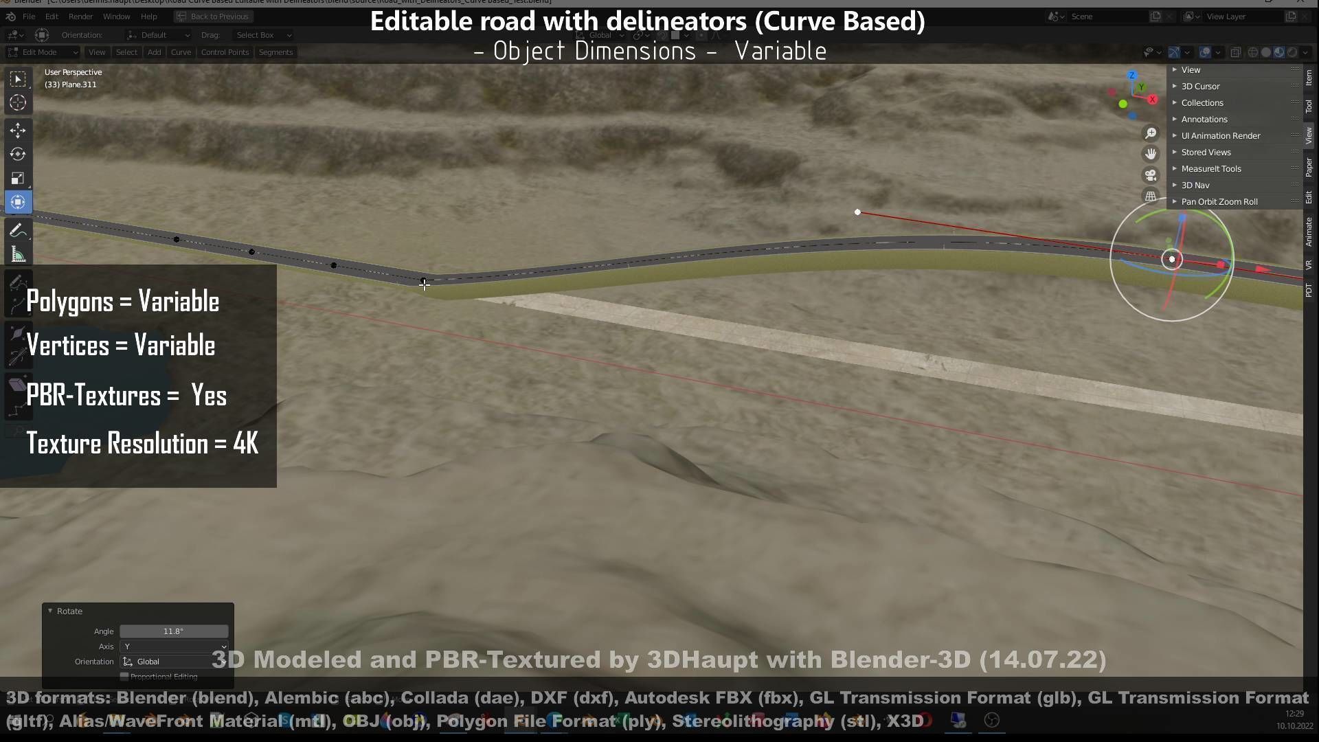 Editable Road with Delineators - Curve Based Low-poly 3D model_143