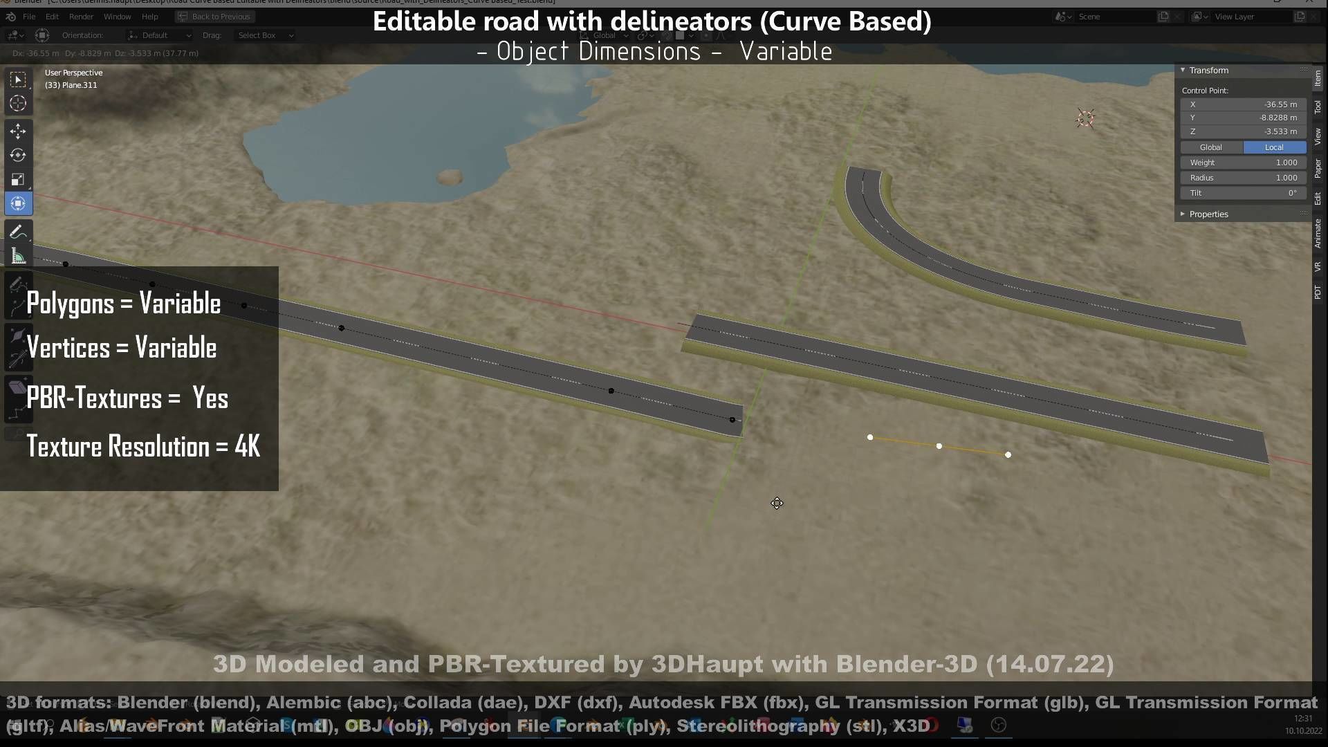 Editable Road with Delineators - Curve Based Low-poly 3D model_109