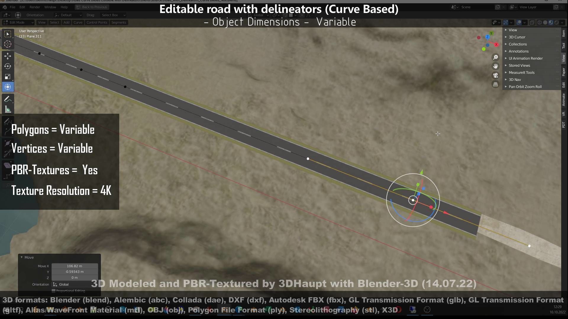 Editable Road with Delineators - Curve Based Low-poly 3D model_8