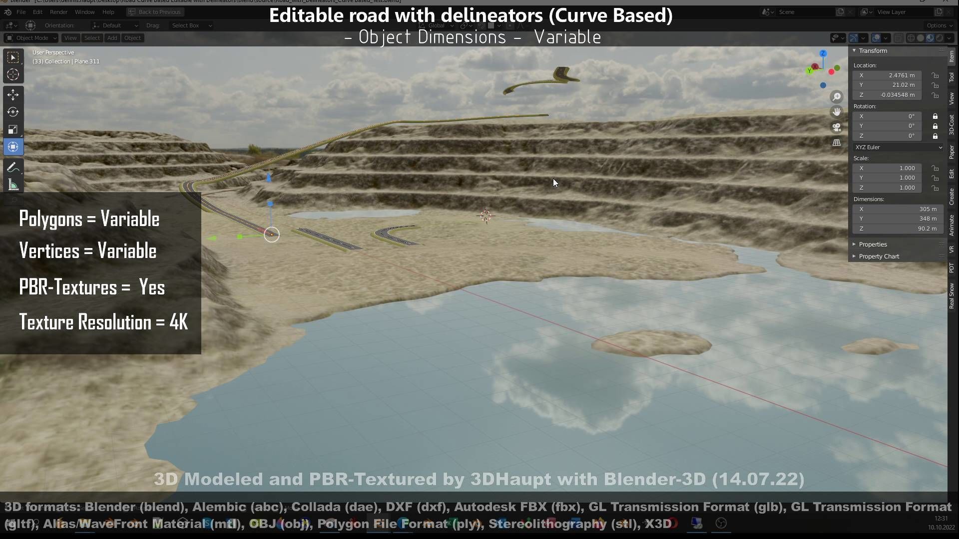 Editable Road with Delineators - Curve Based Low-poly 3D model_37