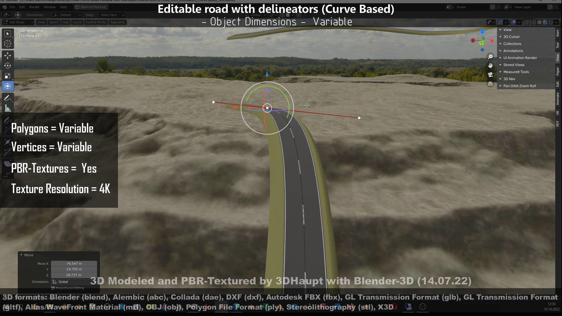 Editable Road with Delineators - Curve Based Low-poly 3D model_50