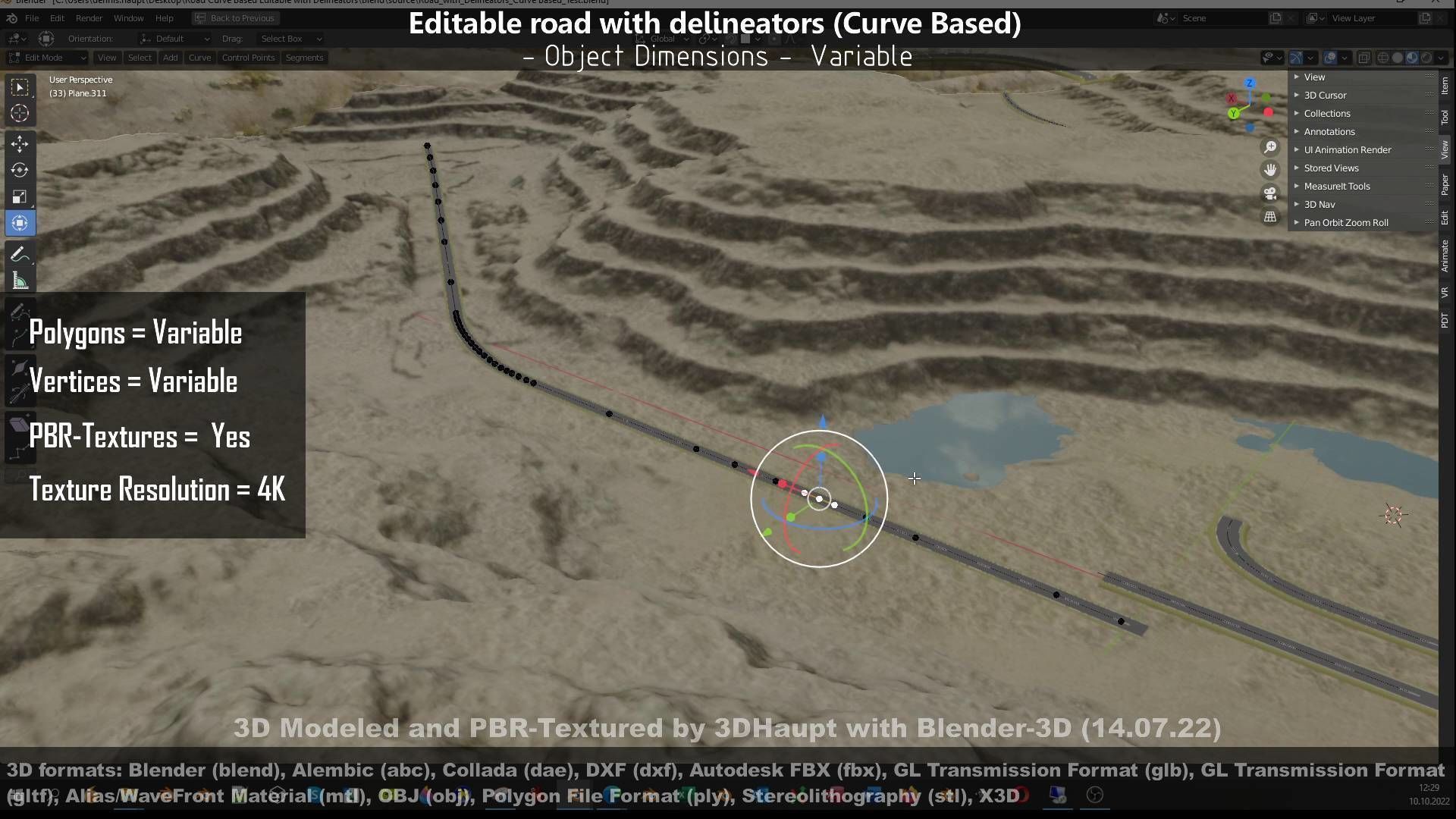 Editable Road with Delineators - Curve Based Low-poly 3D model_125