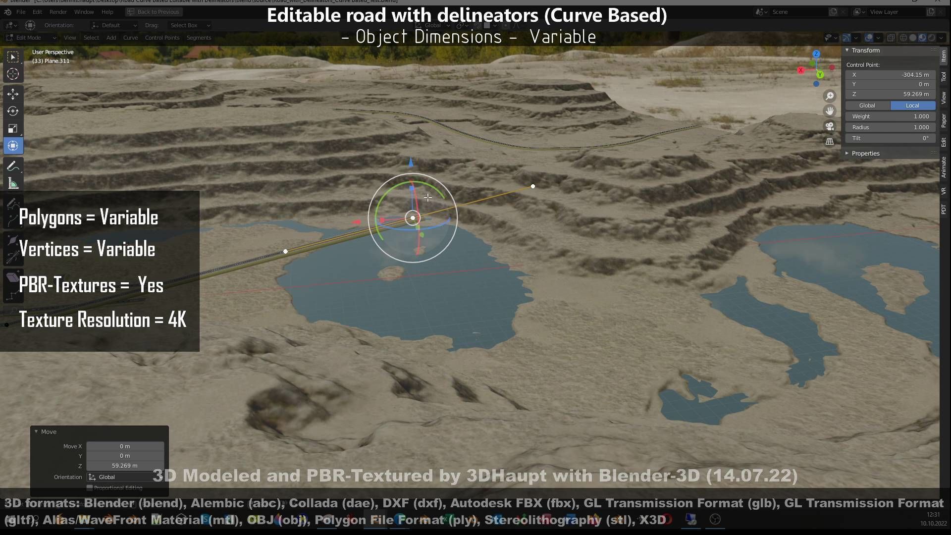 Editable Road with Delineators - Curve Based Low-poly 3D model_107