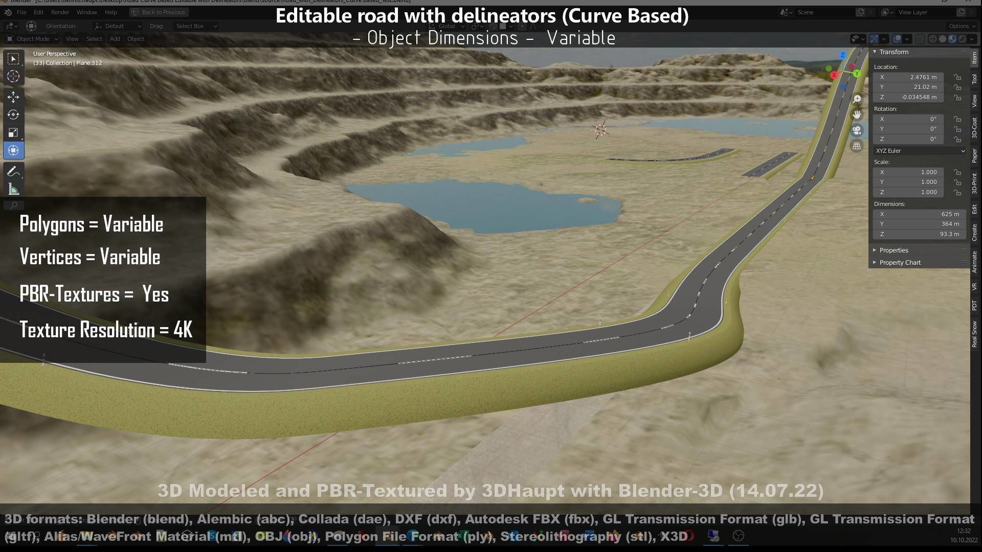 Editable Road with Delineators - Curve Based Low-poly 3D model_23