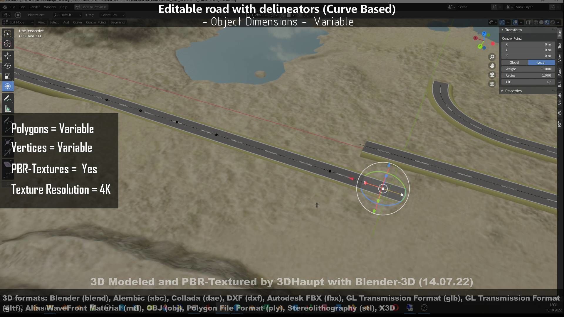 Editable Road with Delineators - Curve Based Low-poly 3D model_119