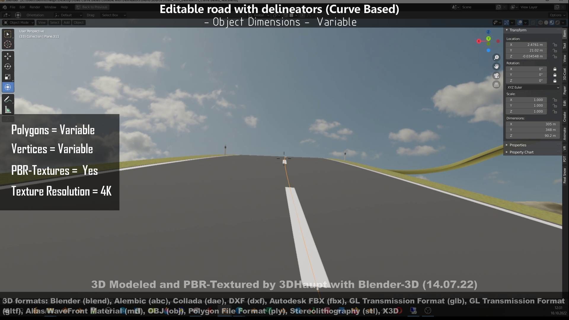 Editable Road with Delineators - Curve Based Low-poly 3D model_14