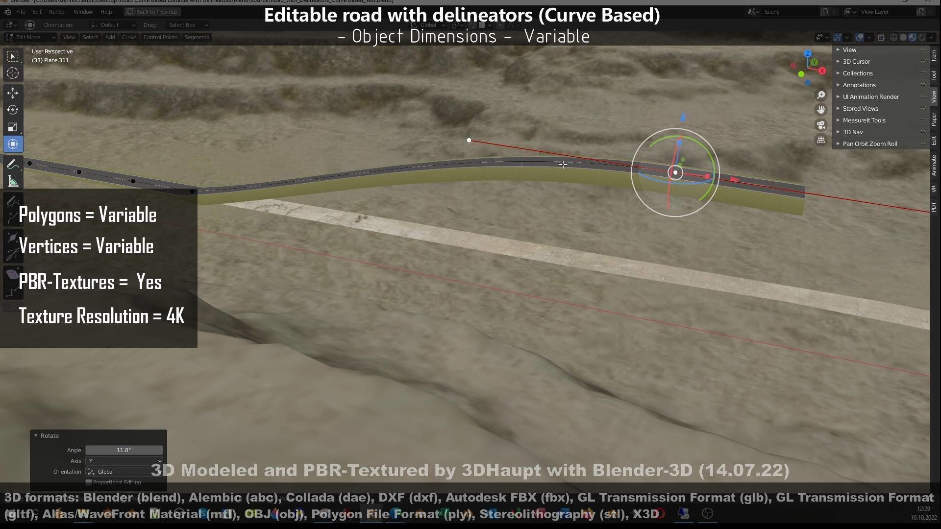 Editable Road with Delineators - Curve Based Low-poly 3D model_137