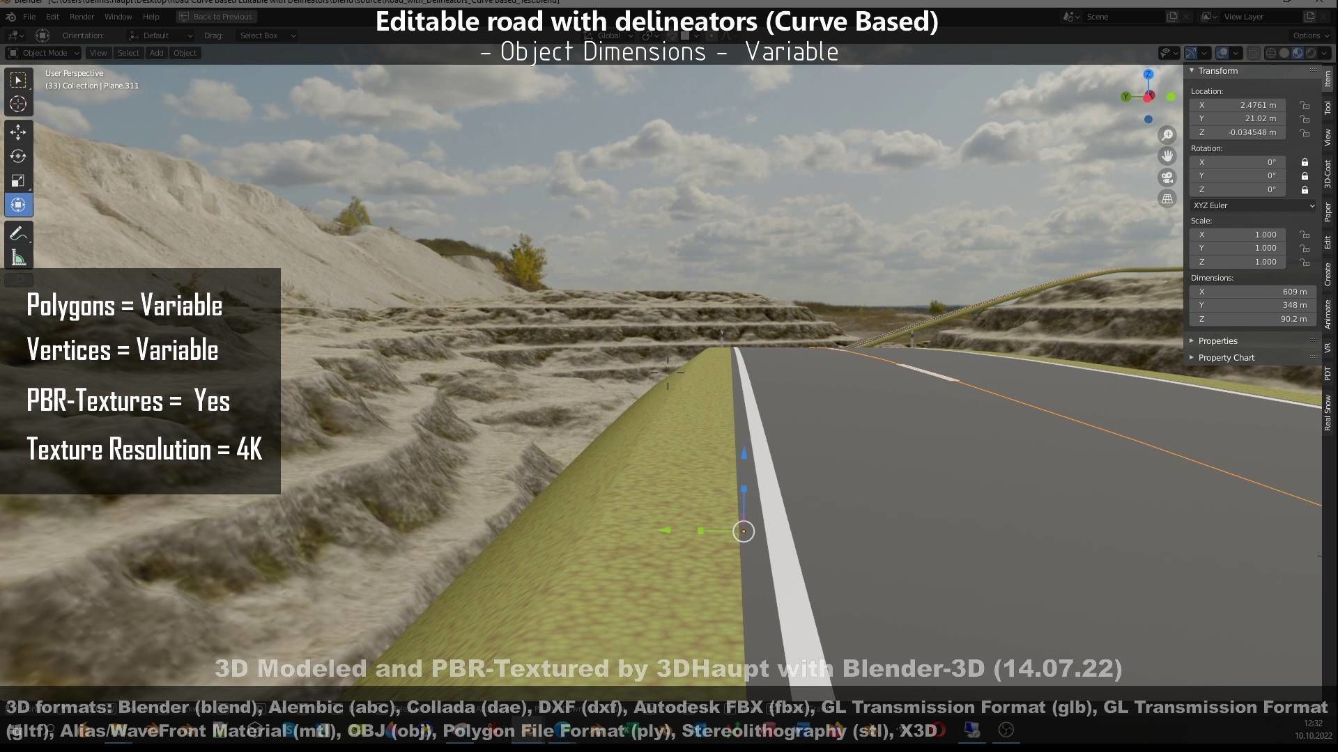 Editable Road with Delineators - Curve Based Low-poly 3D model_122