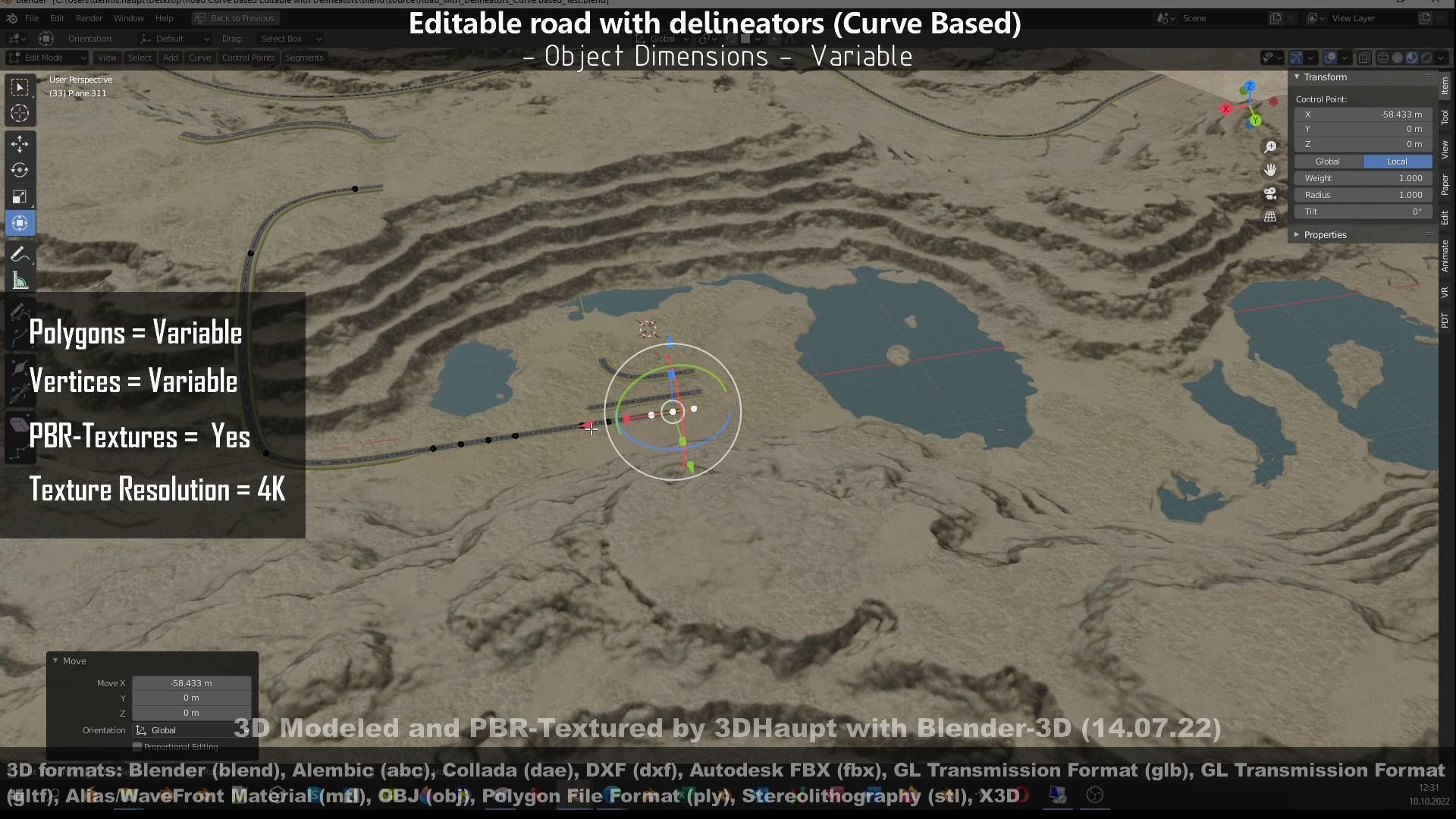 Editable Road with Delineators - Curve Based Low-poly 3D model_112