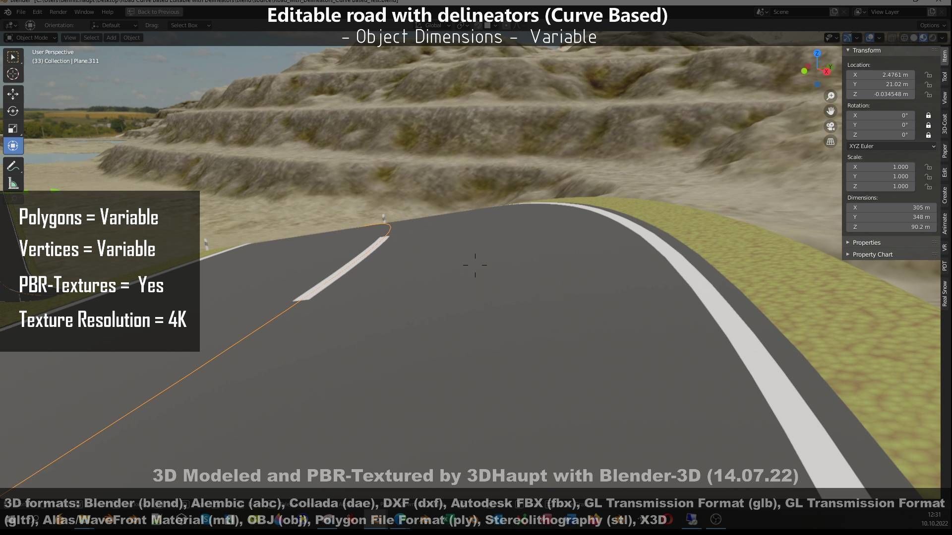 Editable Road with Delineators - Curve Based Low-poly 3D model_75