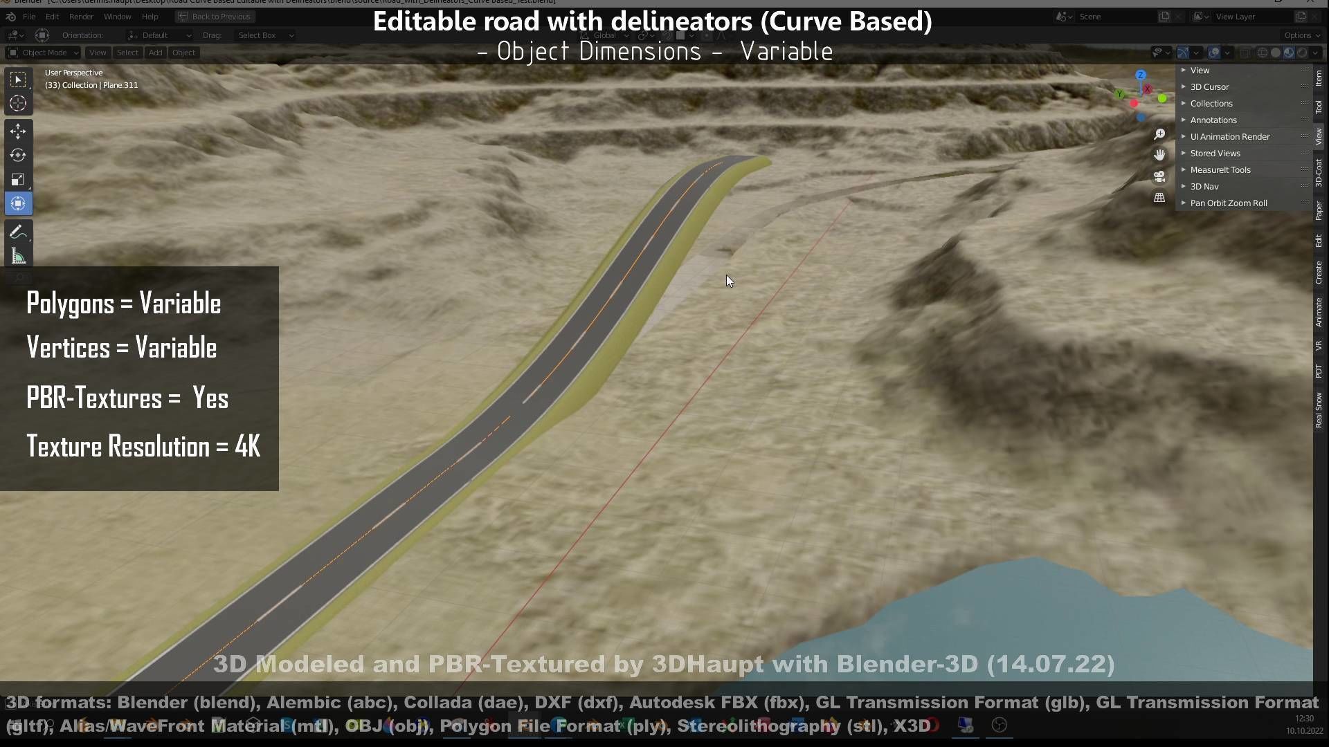 Editable Road with Delineators - Curve Based Low-poly 3D model_39