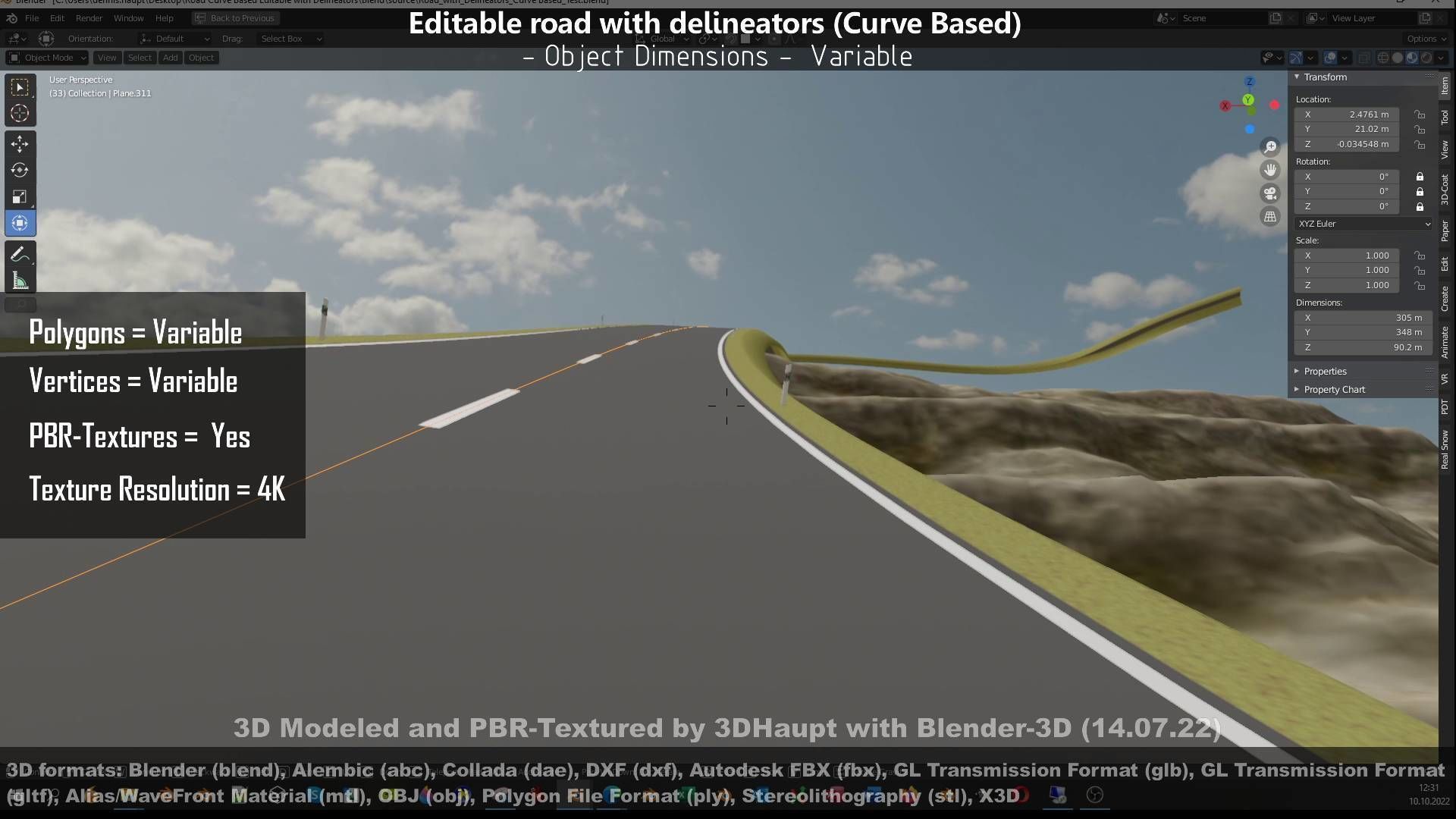Editable Road with Delineators - Curve Based Low-poly 3D model_94