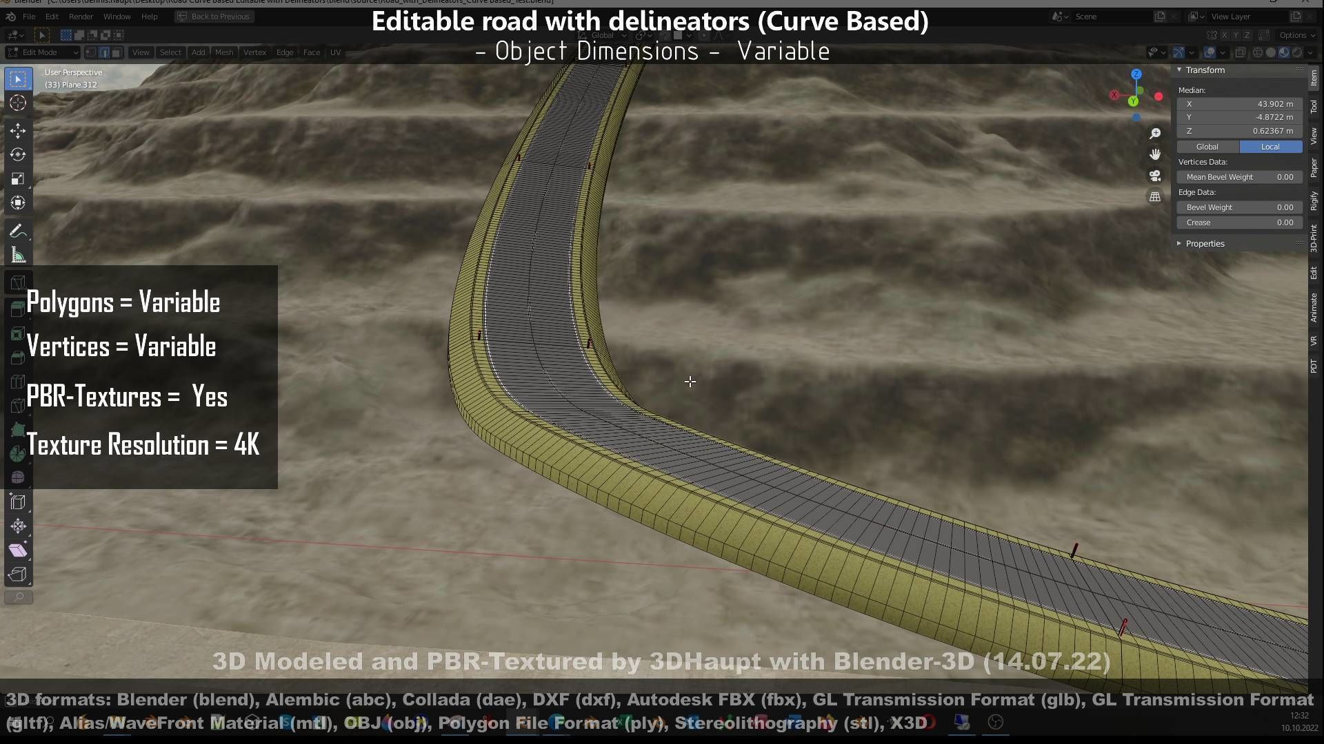 Editable Road with Delineators - Curve Based Low-poly 3D model_18