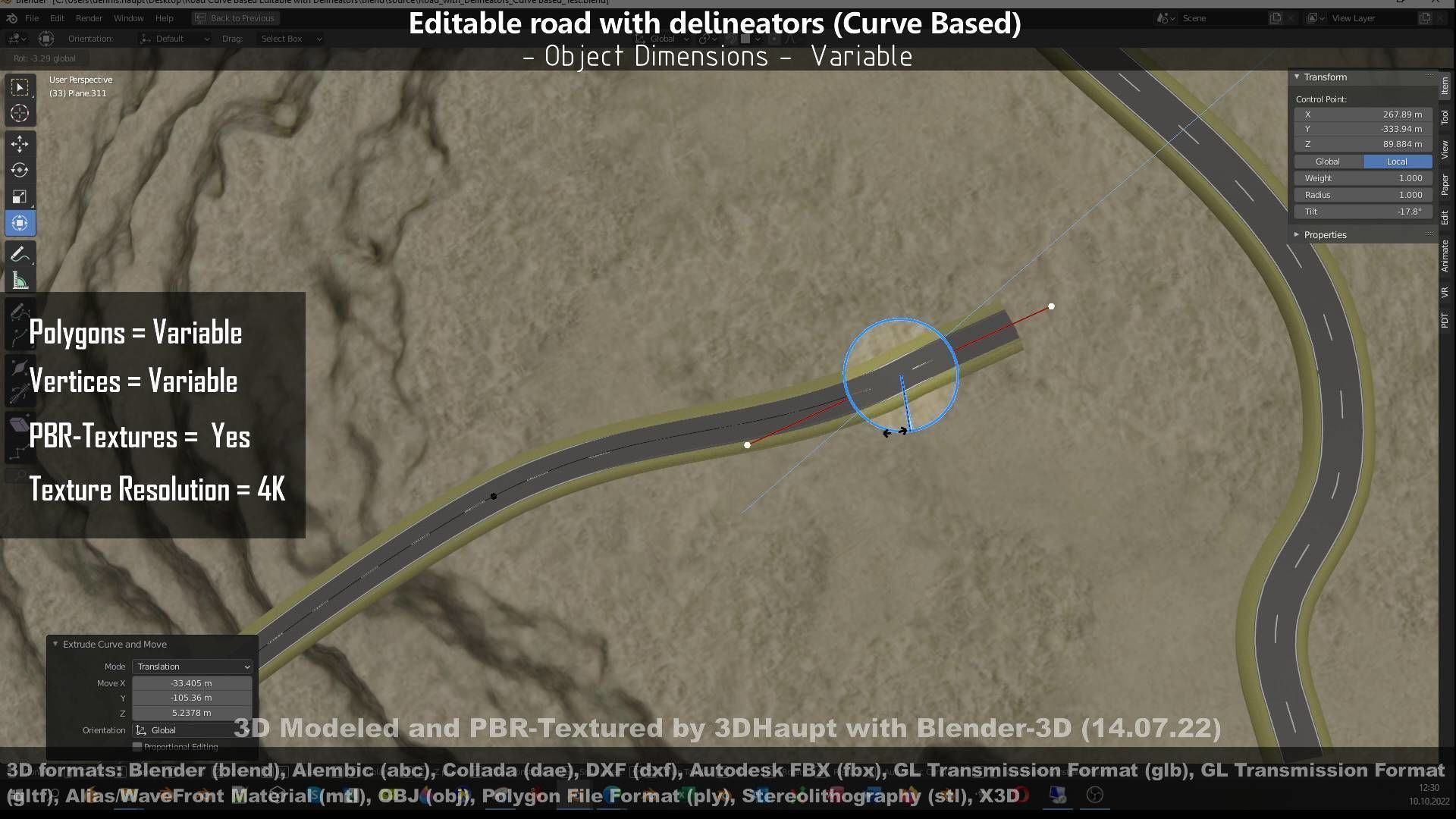 Editable Road with Delineators - Curve Based Low-poly 3D model_22