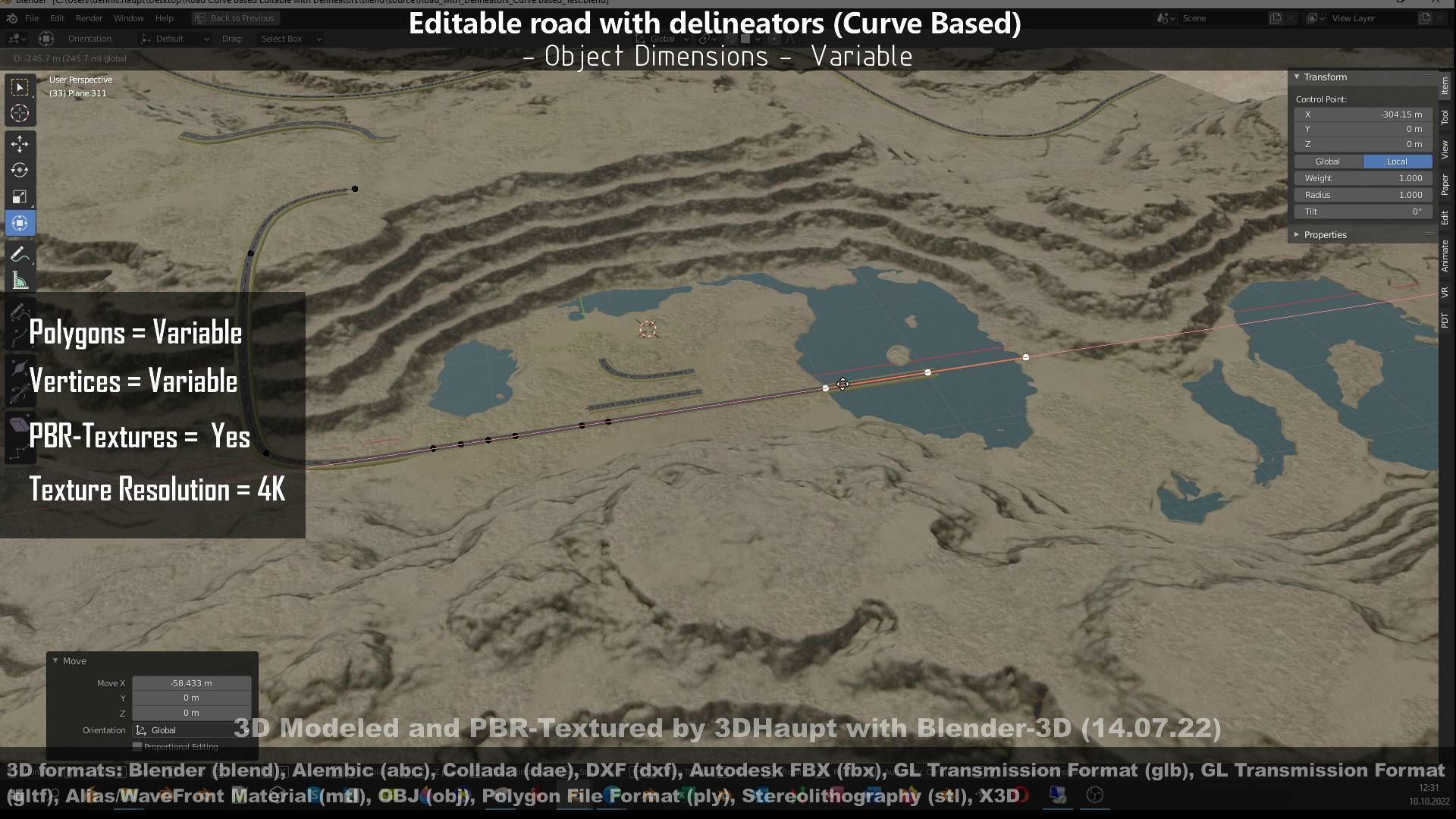 Editable Road with Delineators - Curve Based Low-poly 3D model_52