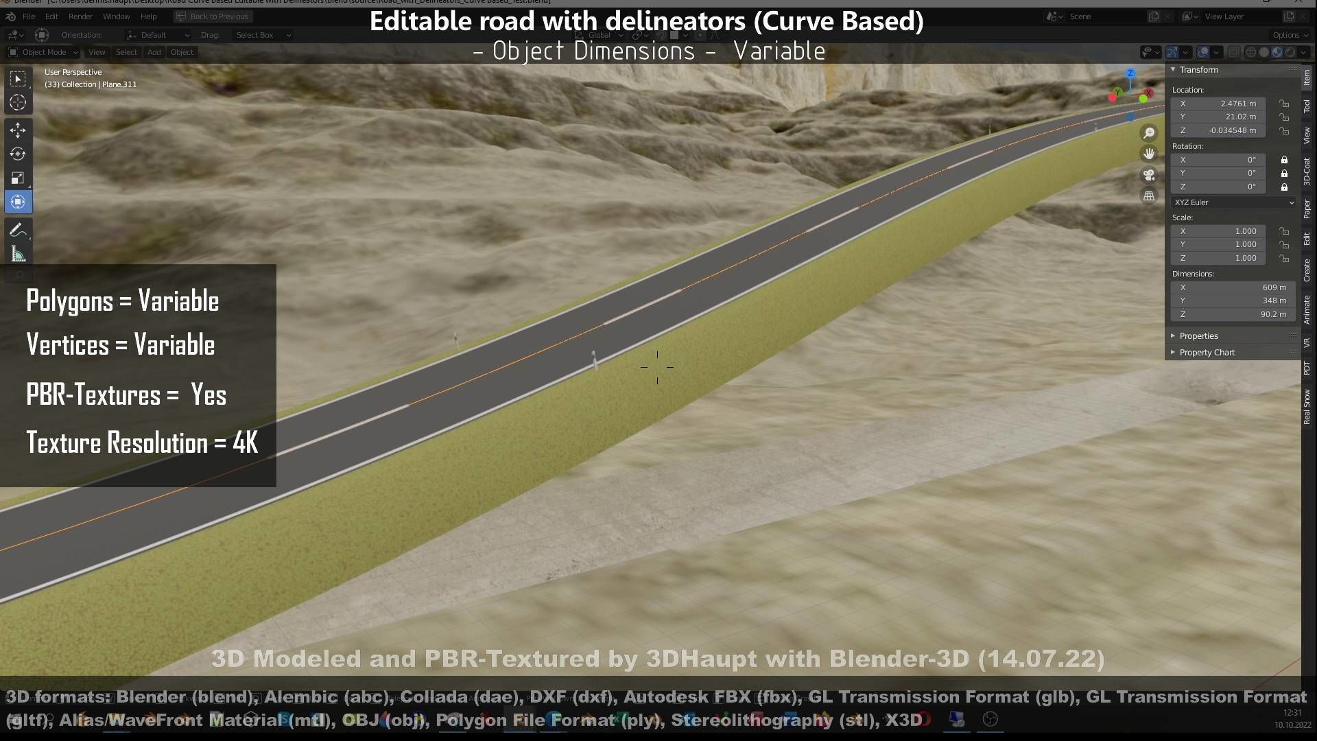 Editable Road with Delineators - Curve Based Low-poly 3D model_131