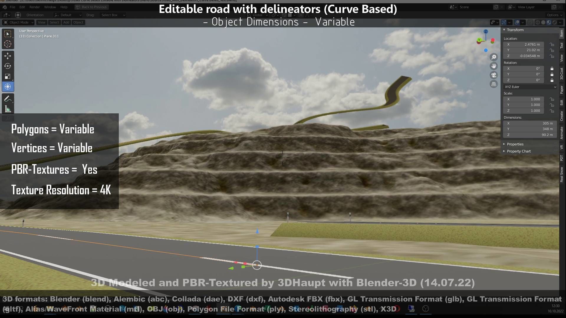 Editable Road with Delineators - Curve Based Low-poly 3D model_9
