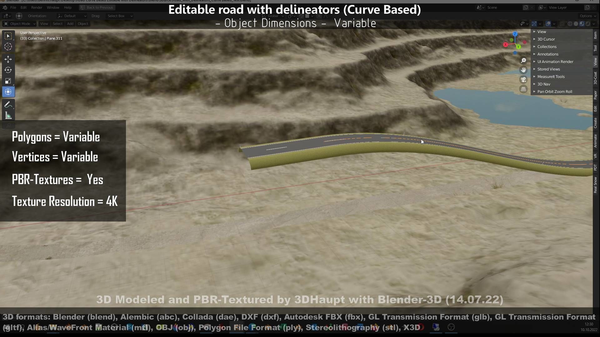 Editable Road with Delineators - Curve Based Low-poly 3D model_141
