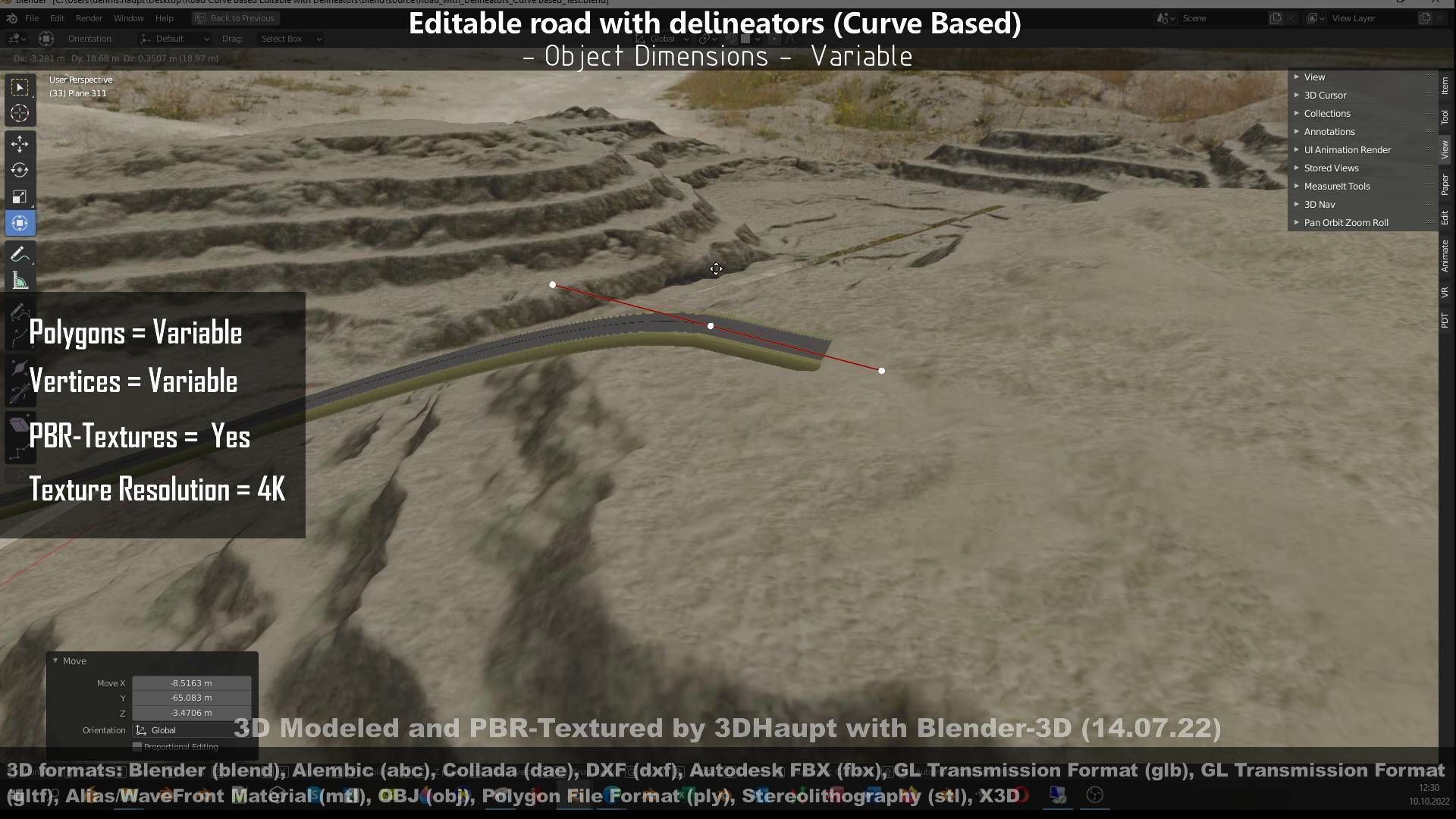 Editable Road with Delineators - Curve Based Low-poly 3D model_48