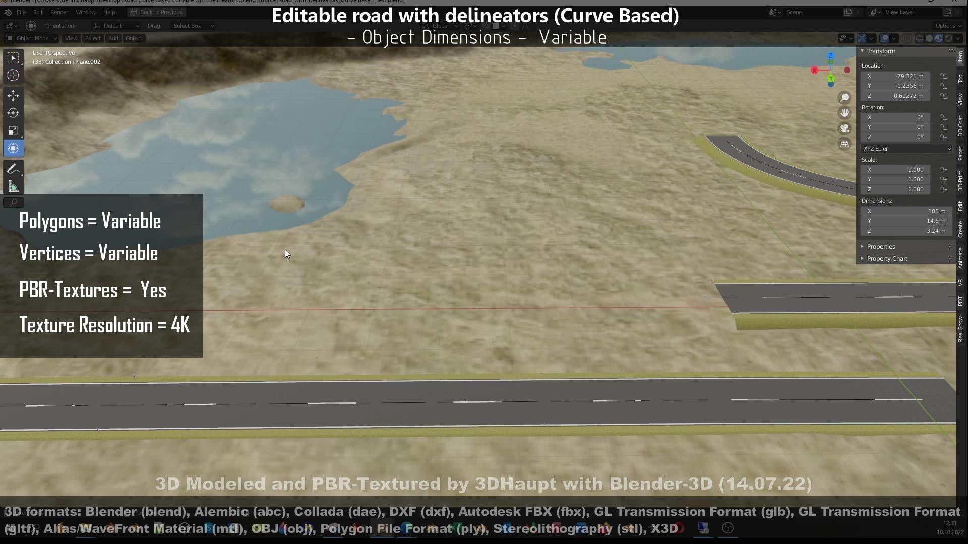 Editable Road with Delineators - Curve Based Low-poly 3D model_103