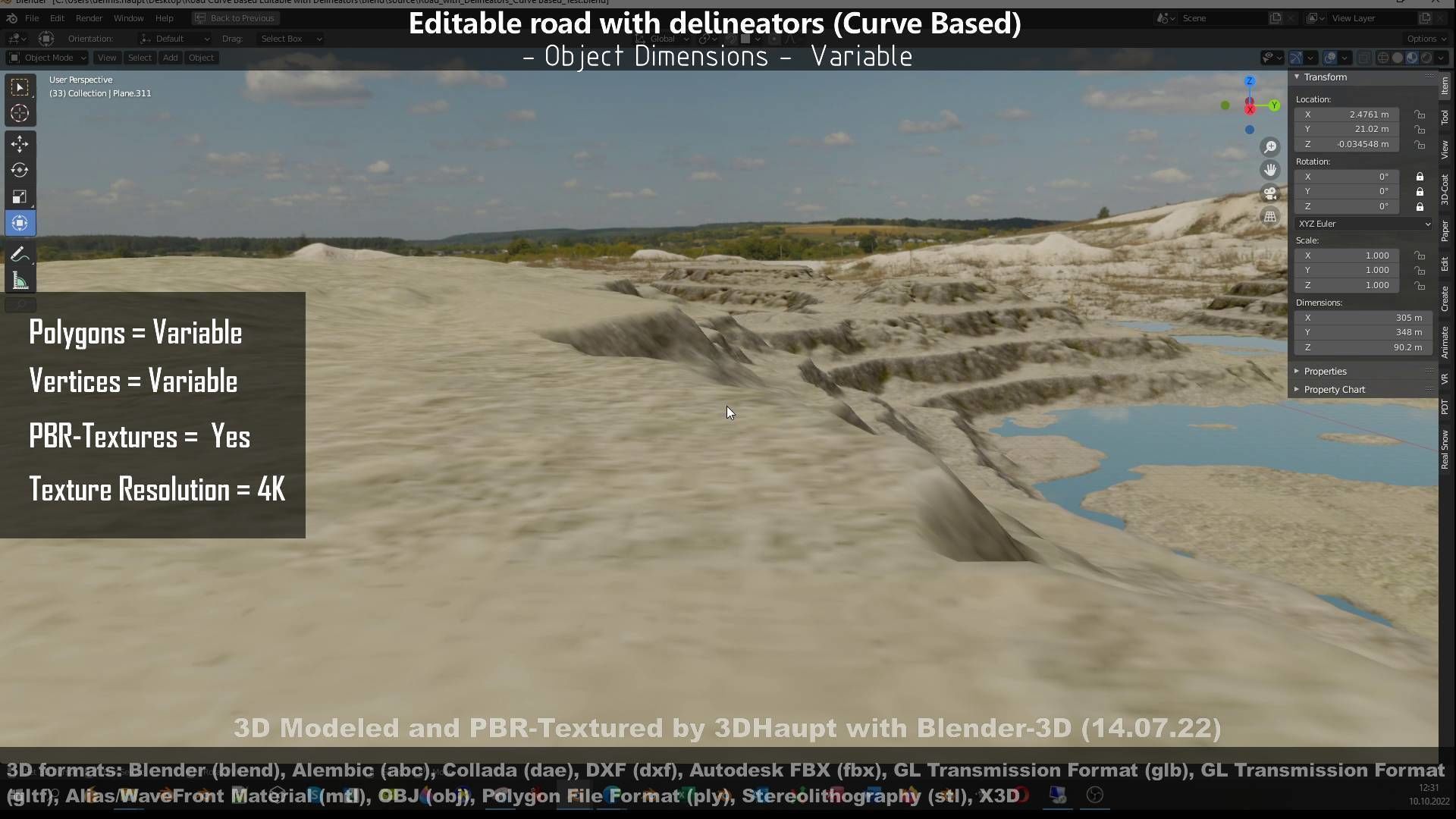 Editable Road with Delineators - Curve Based Low-poly 3D model_59
