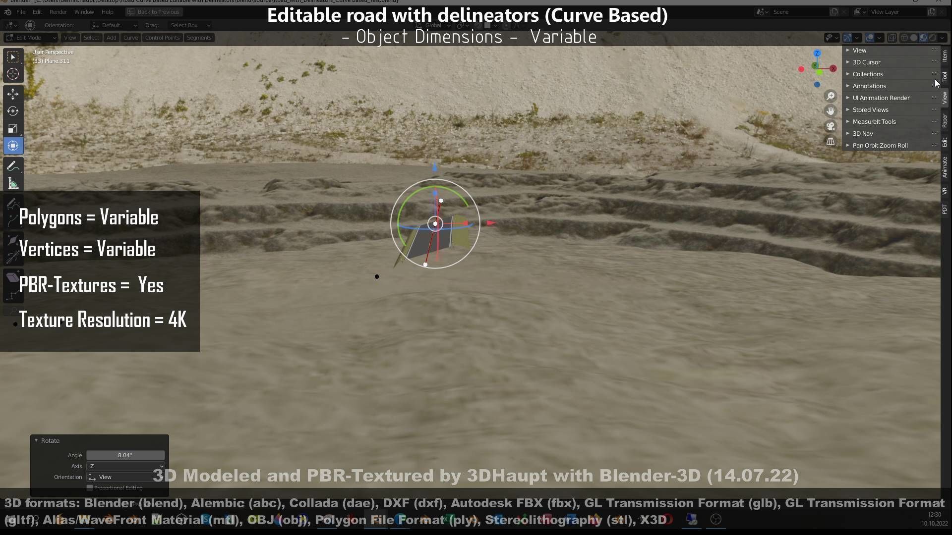 Editable Road with Delineators - Curve Based Low-poly 3D model_86