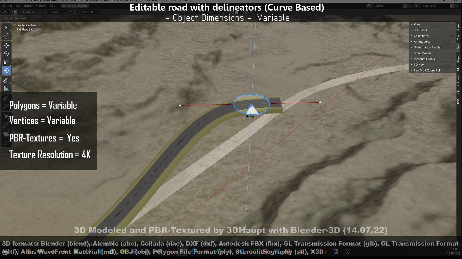 Editable Road with Delineators - Curve Based Low-poly 3D model_46